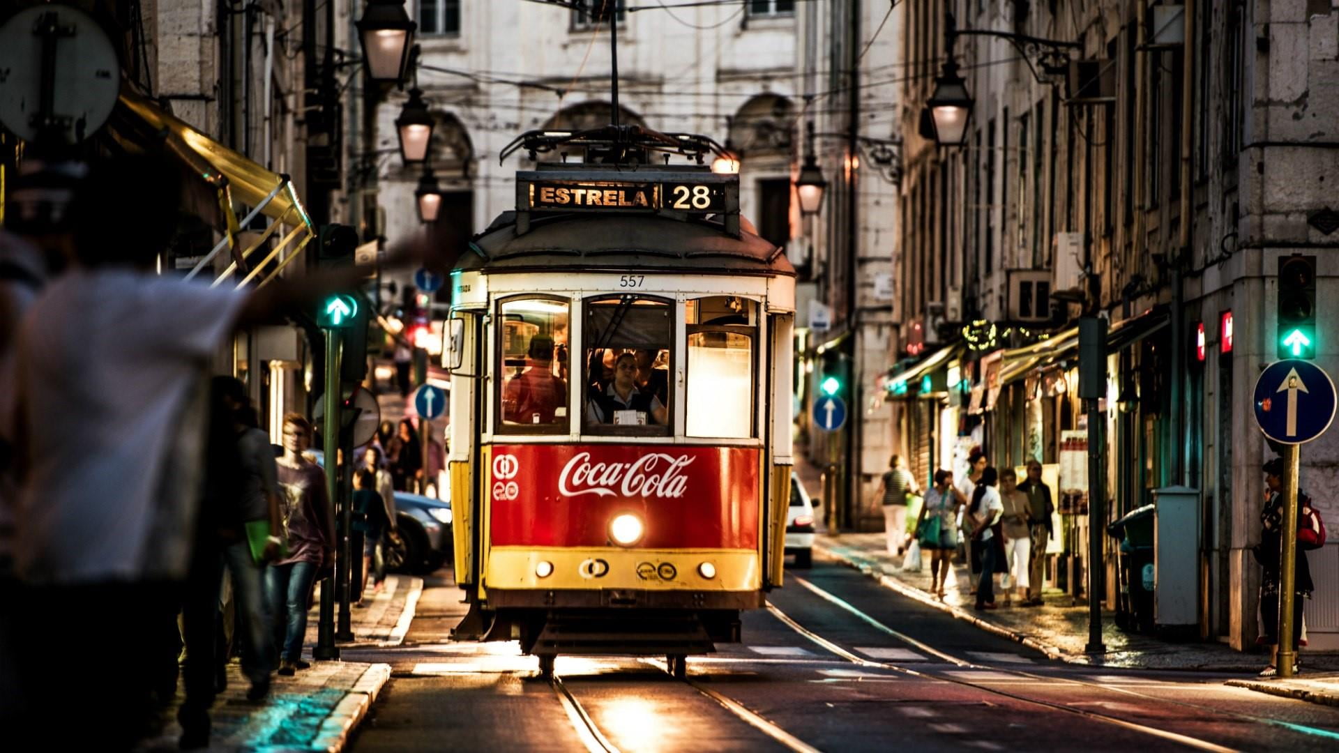 transport, tram, portugal, lisbon, vehicle, city, street, europe