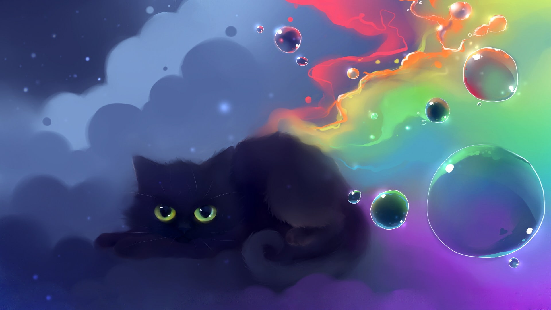 artwork, bubbles, cat