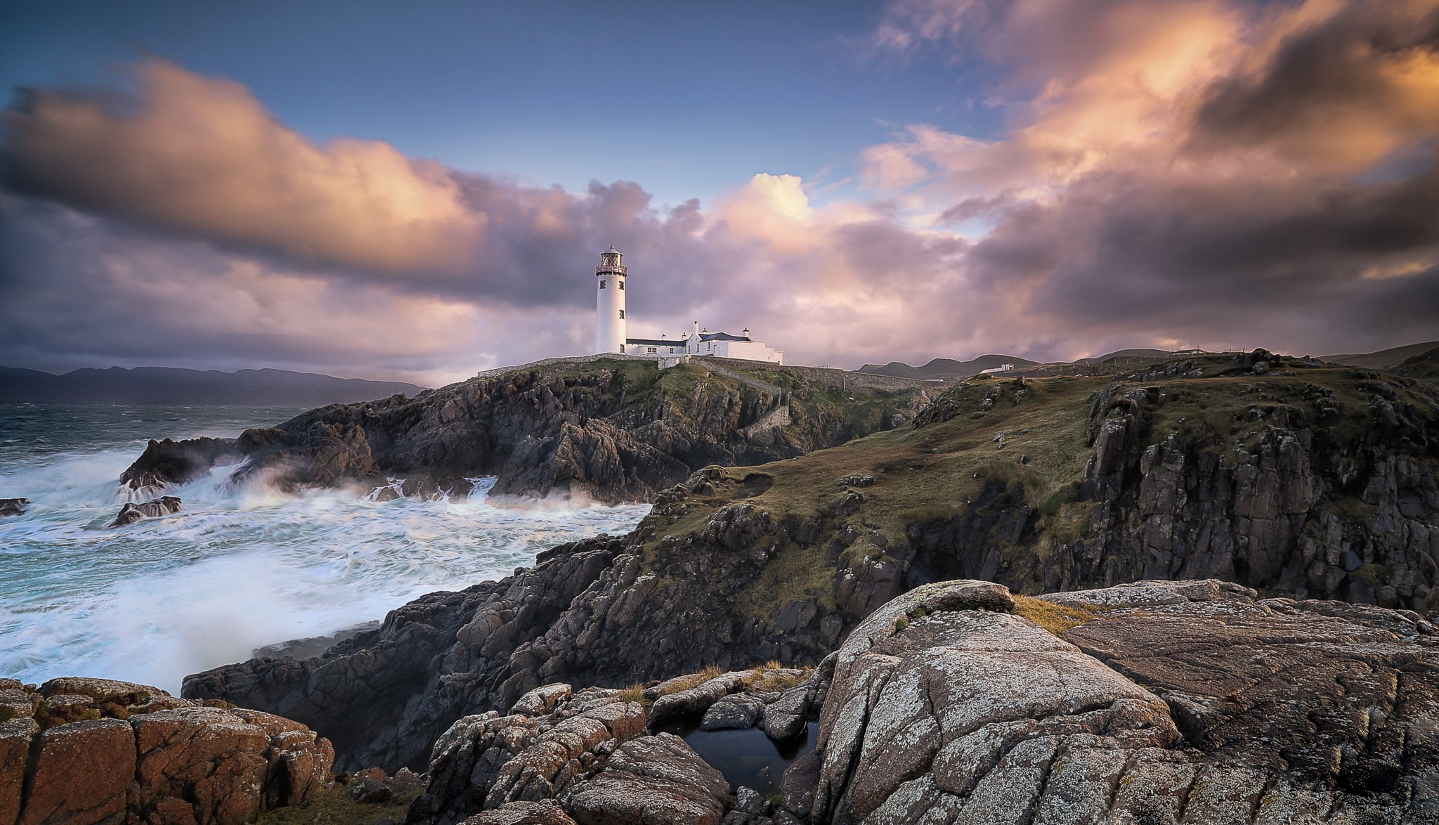 sea, rocks, coast, lighthouse, Ireland, Donegal, Balloor, Fanad Lighthouse