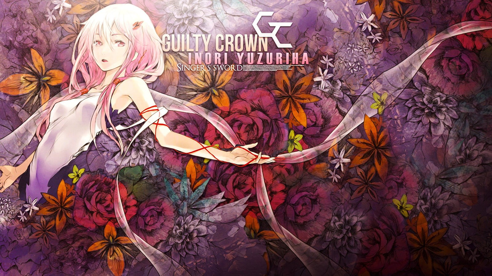 Guilty Crown, Yuzuriha Inori, anime girls, flowers, pink hair