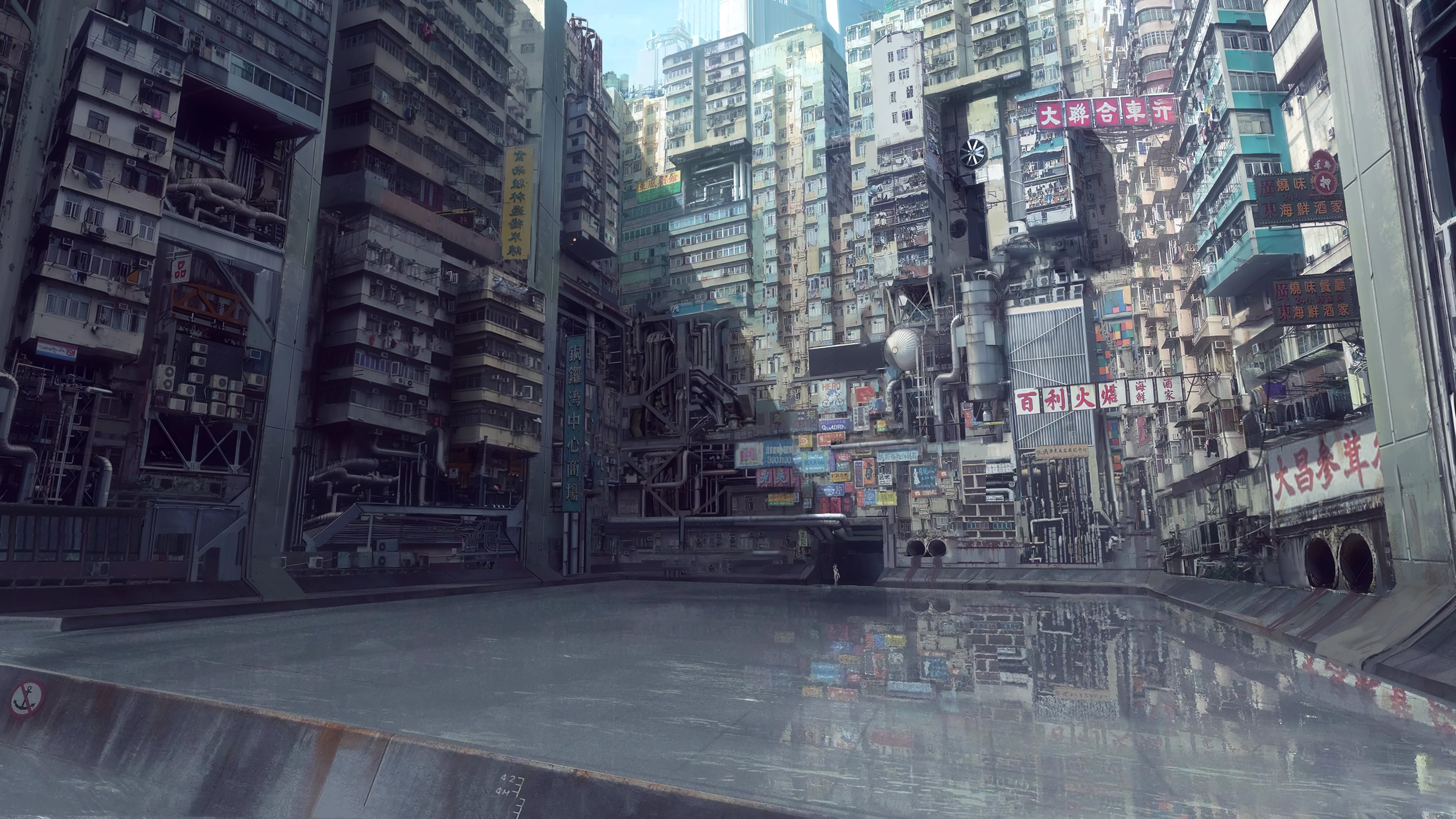 Ghost in the Shell, digital art, urban, city, water, anime