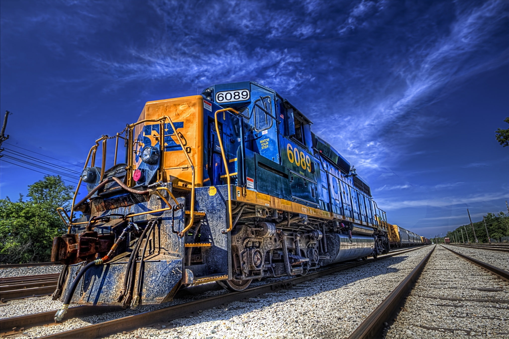 locomotive, vehicle, train, rail transportation, sky, track