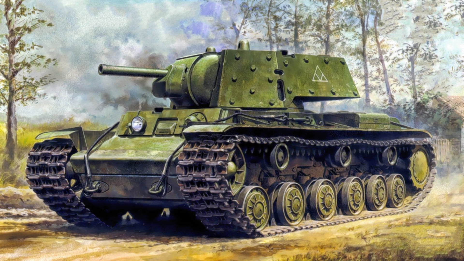 green and black battle tank, war, art, painting, ww2, KV-1, Kliment Voroshilov tank