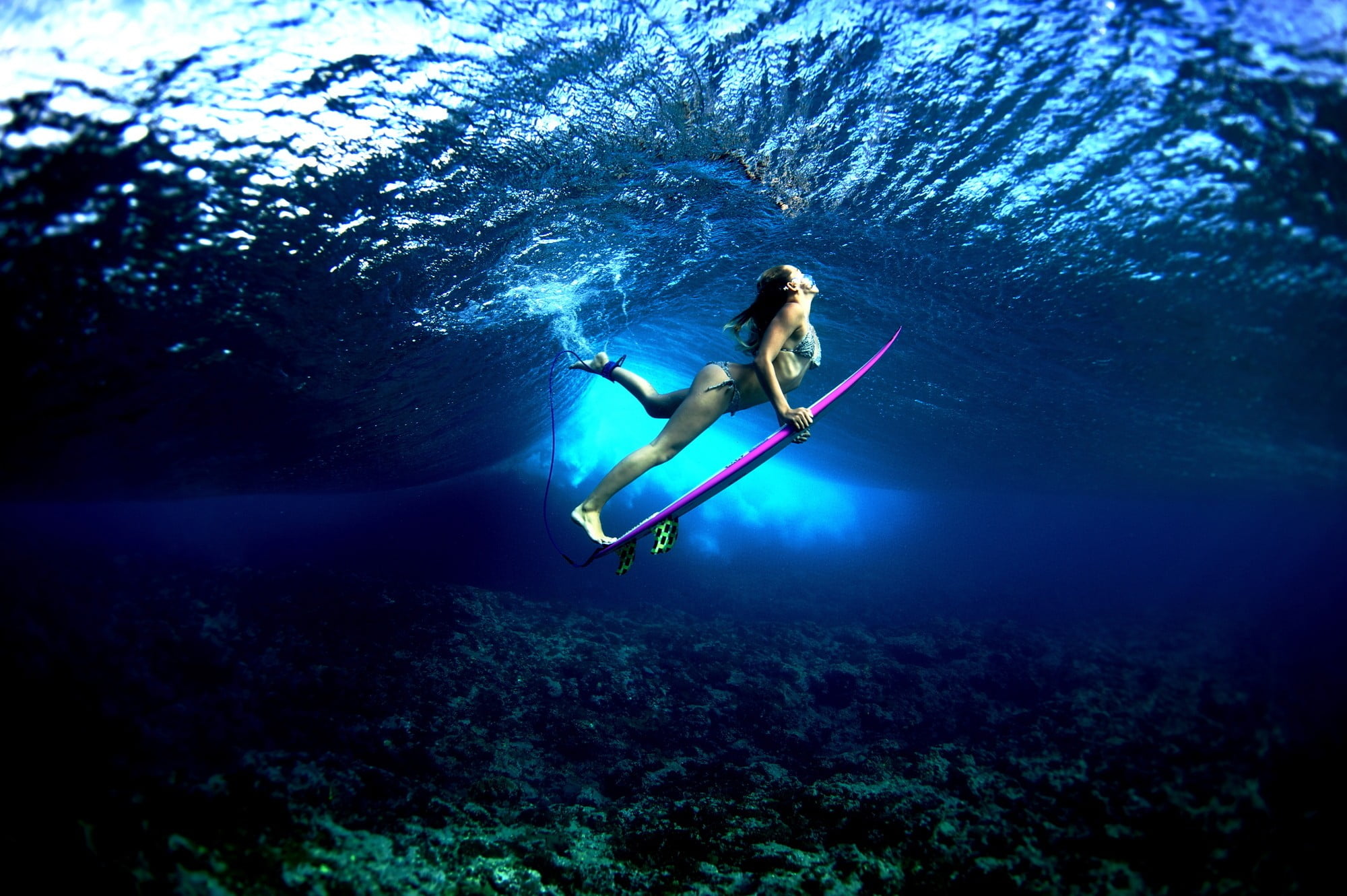 women, water, surfers, underwater, surfboards, sea, waves, undersea