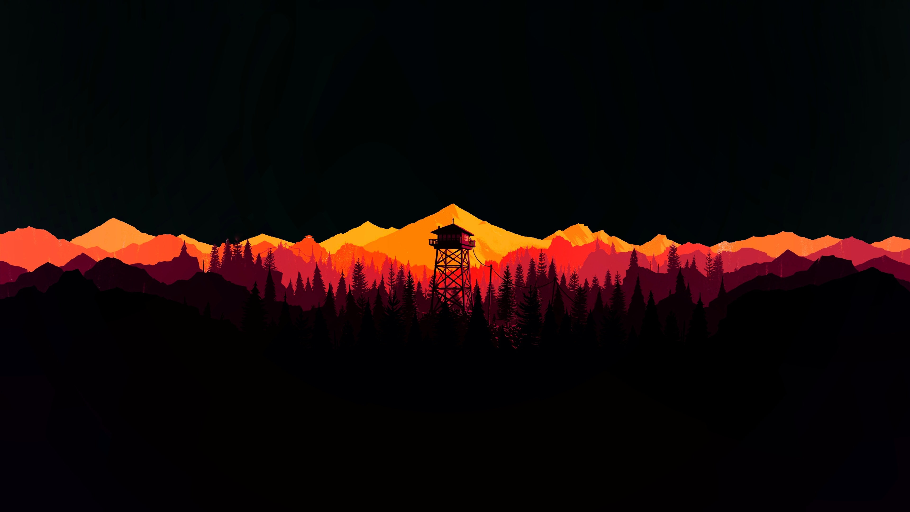 Watchtower in OLED style, mountain, sky, silhouette, beauty in nature