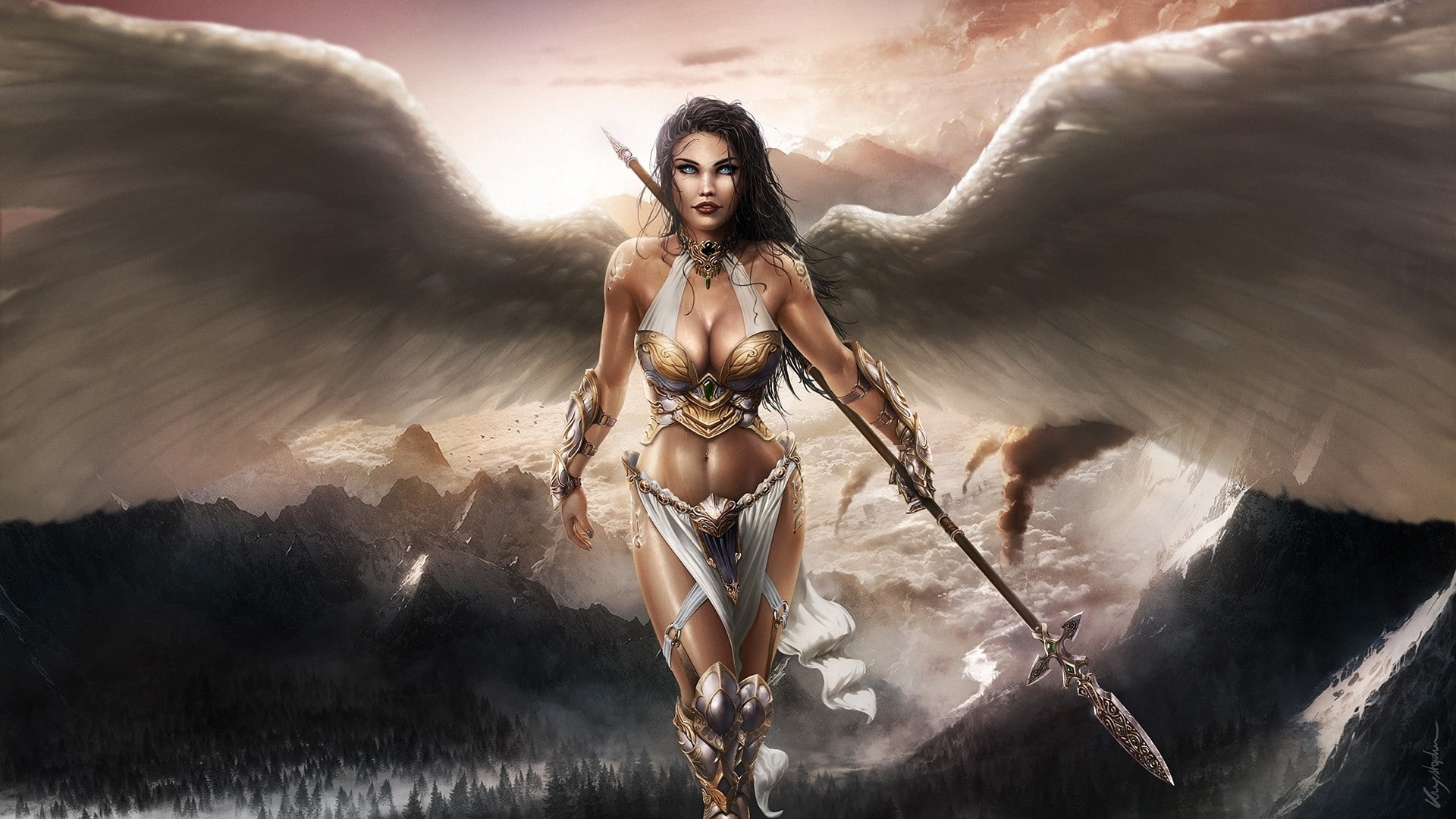 fantasy girl, fantasy art, warrior, wings, women