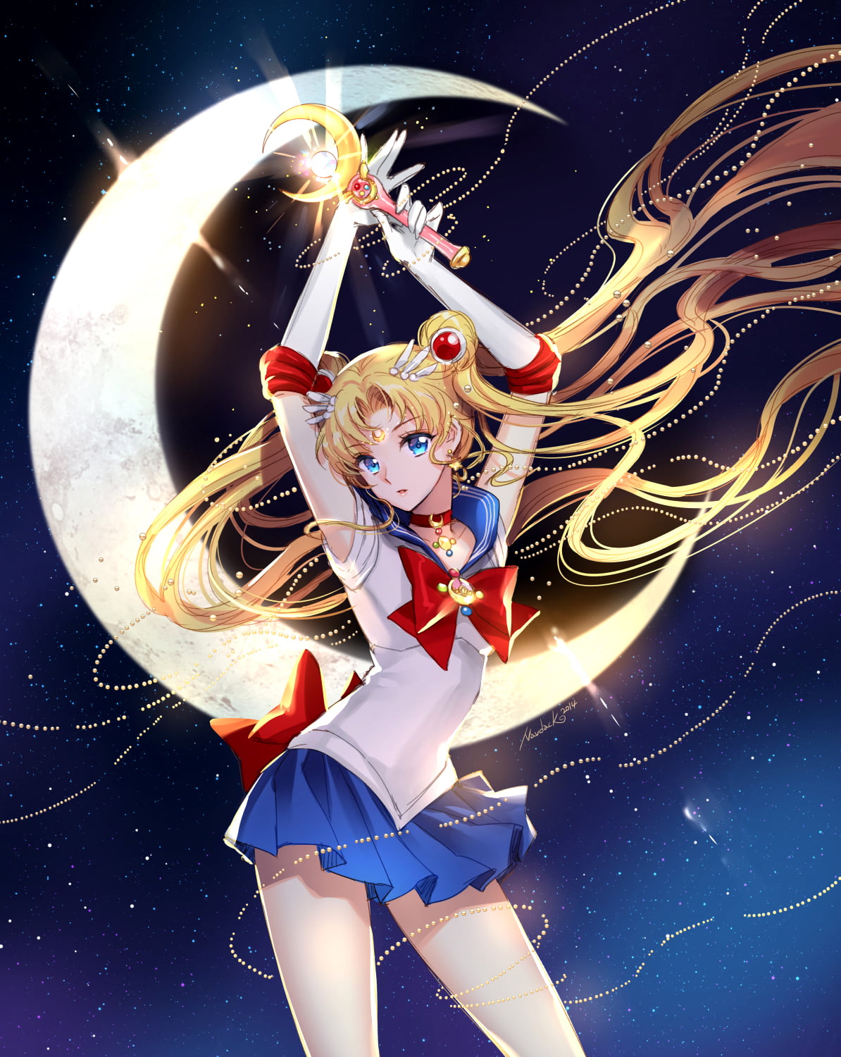 anime, anime girls, Sailor Moon, Usagi Tsukino, Half Moon, starred sky