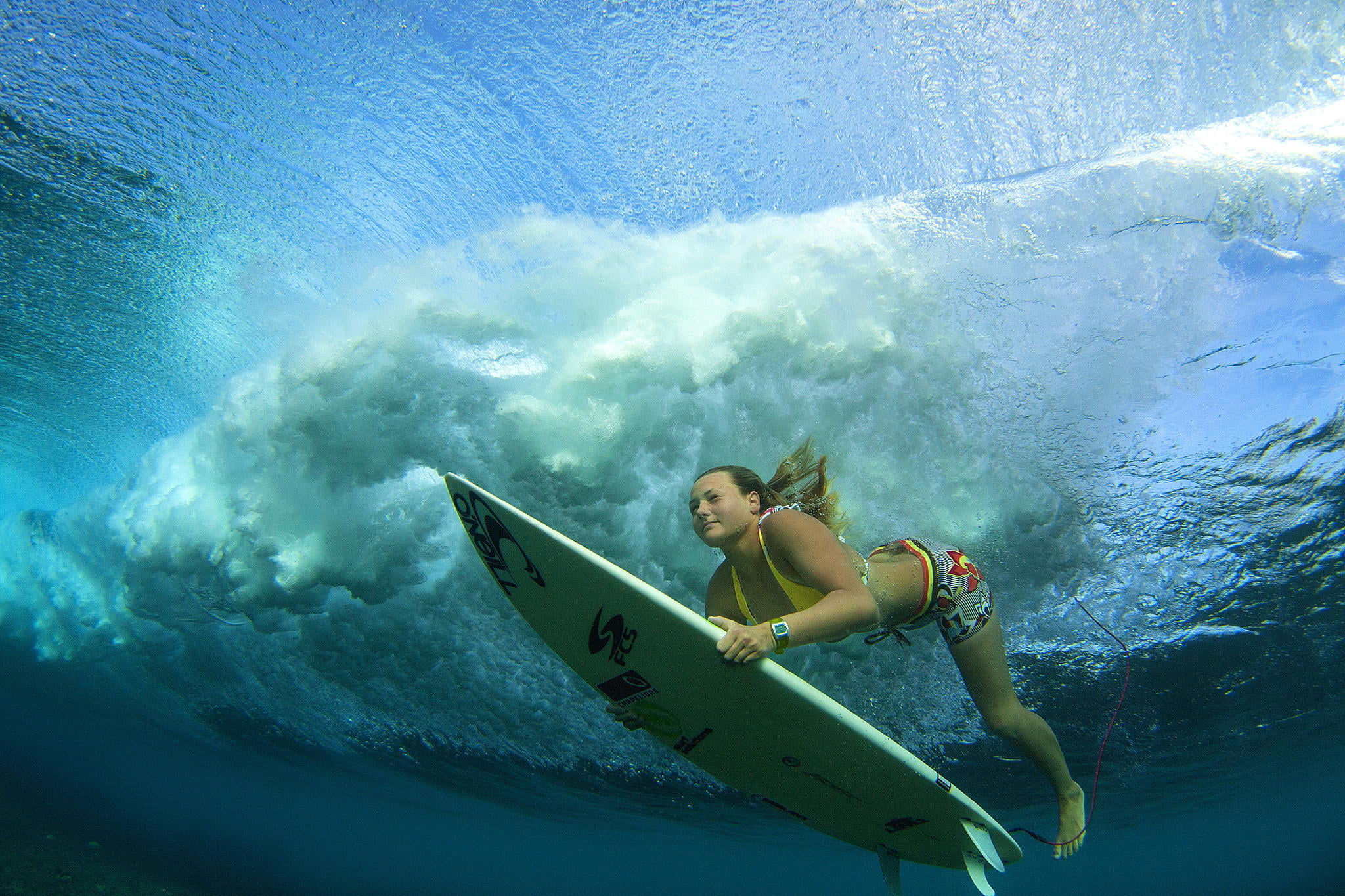 white surfboard, surfing, under water, surfer, sea, sport, aquatic sport
