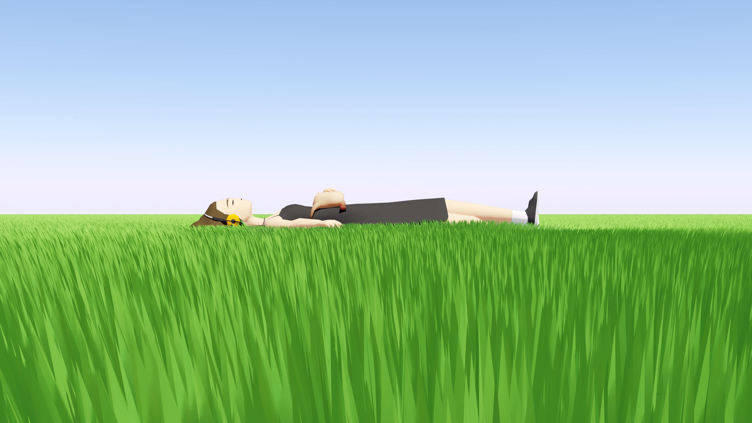 CGI, women, Half-Life, Walkman, headphones, grass, lying down