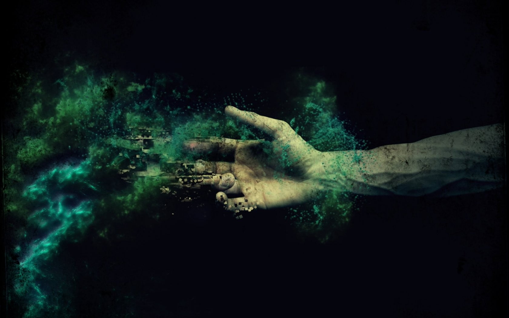 human hand with green smoke illustration, hands, abstract, veins