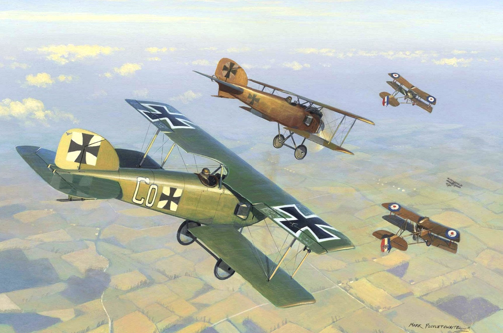 the sky, figure, art, front, aircraft, English, dogfight, German