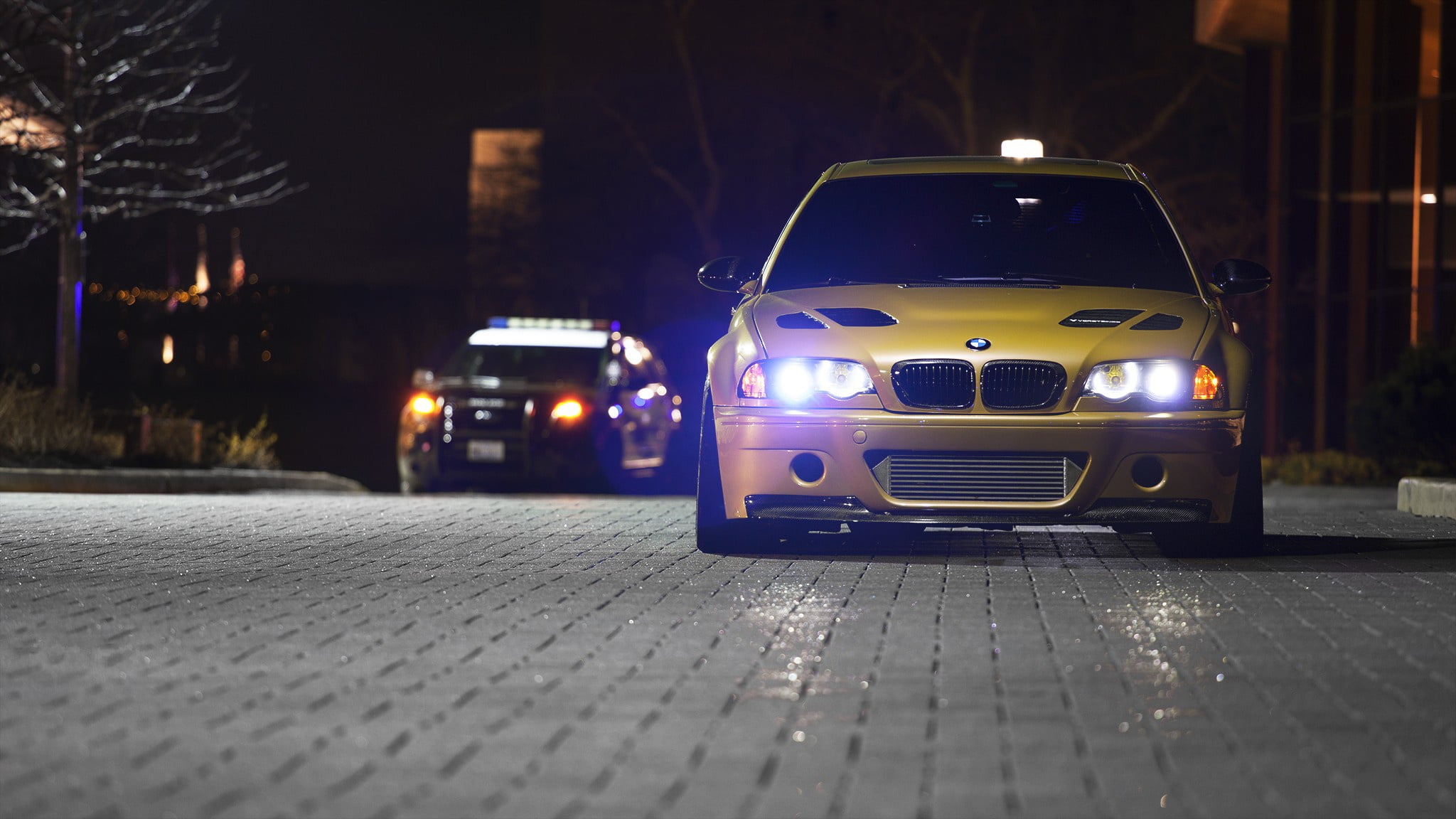 Night, E46, M3, Police car, Yellow metallic