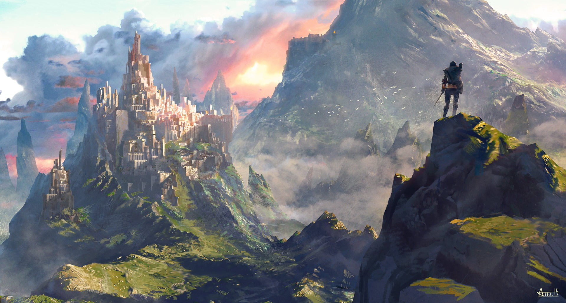 Legend of Zelda digital wallpaper, artwork, fantasy art, mountain