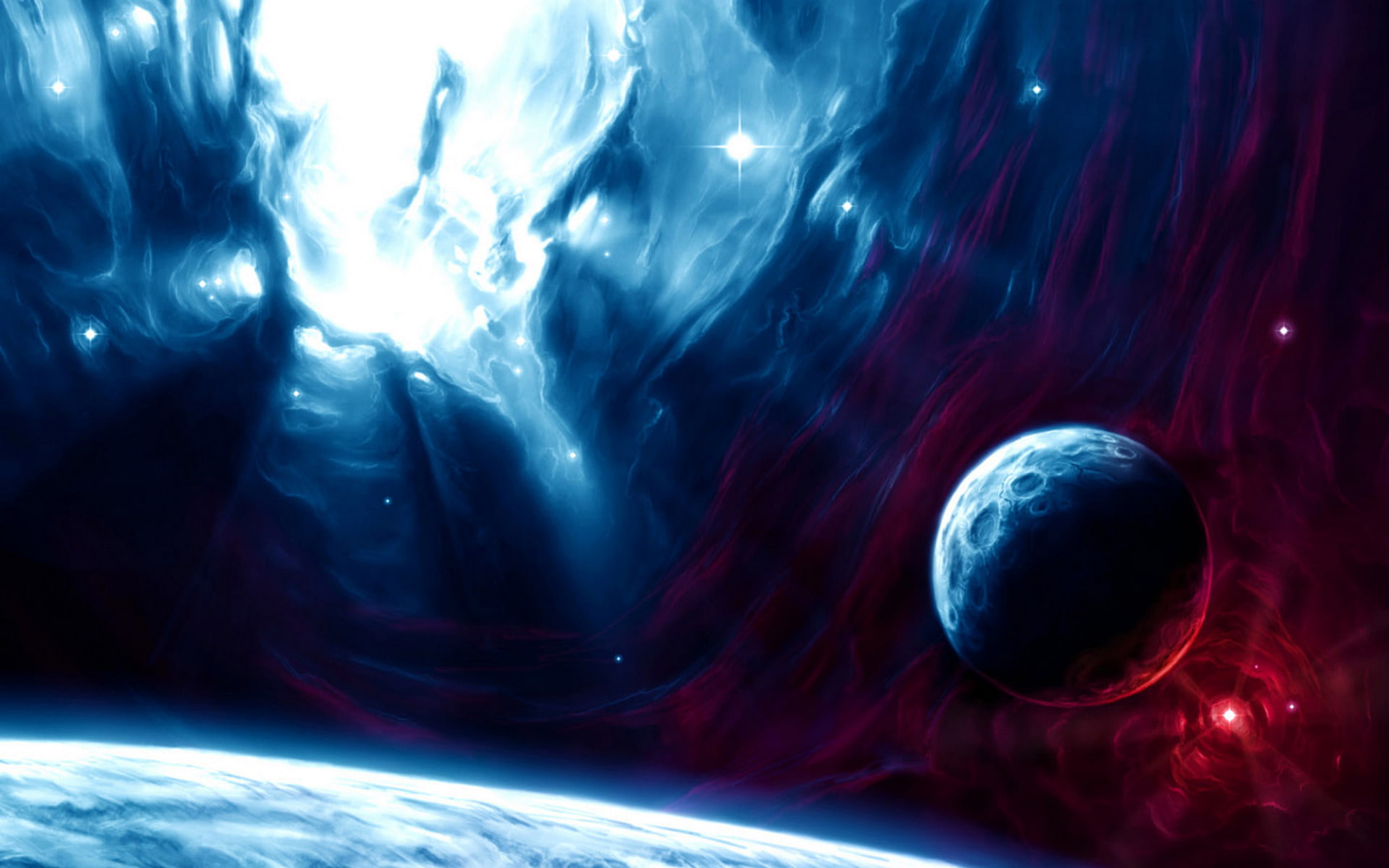 red, blue, planets, sci fi