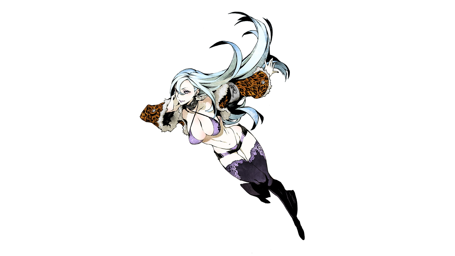 blue haired female anime illustration, 7th Dragon 2020, stockings