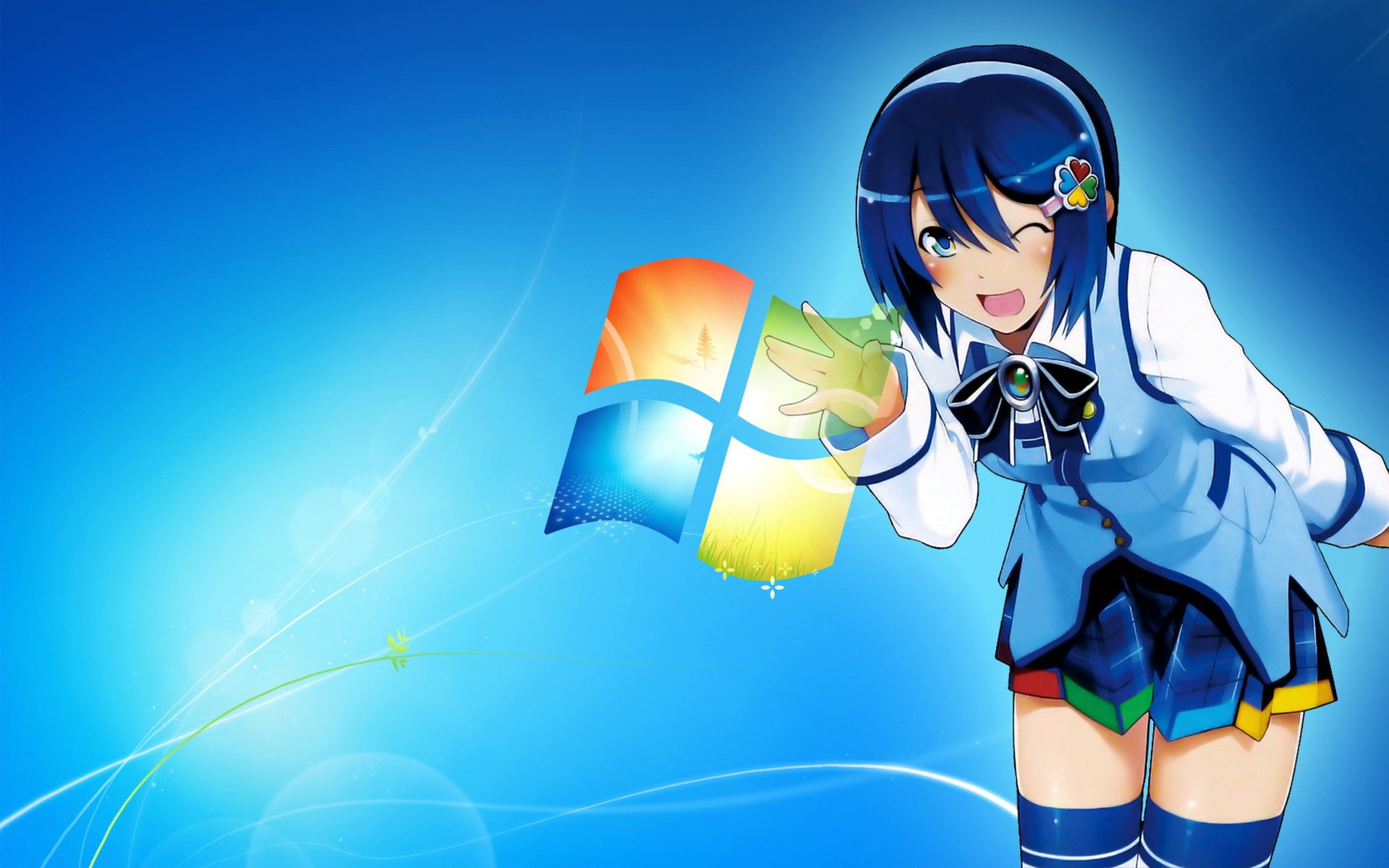 blue hair, anime girls, Madobe Nanami, Windows 7