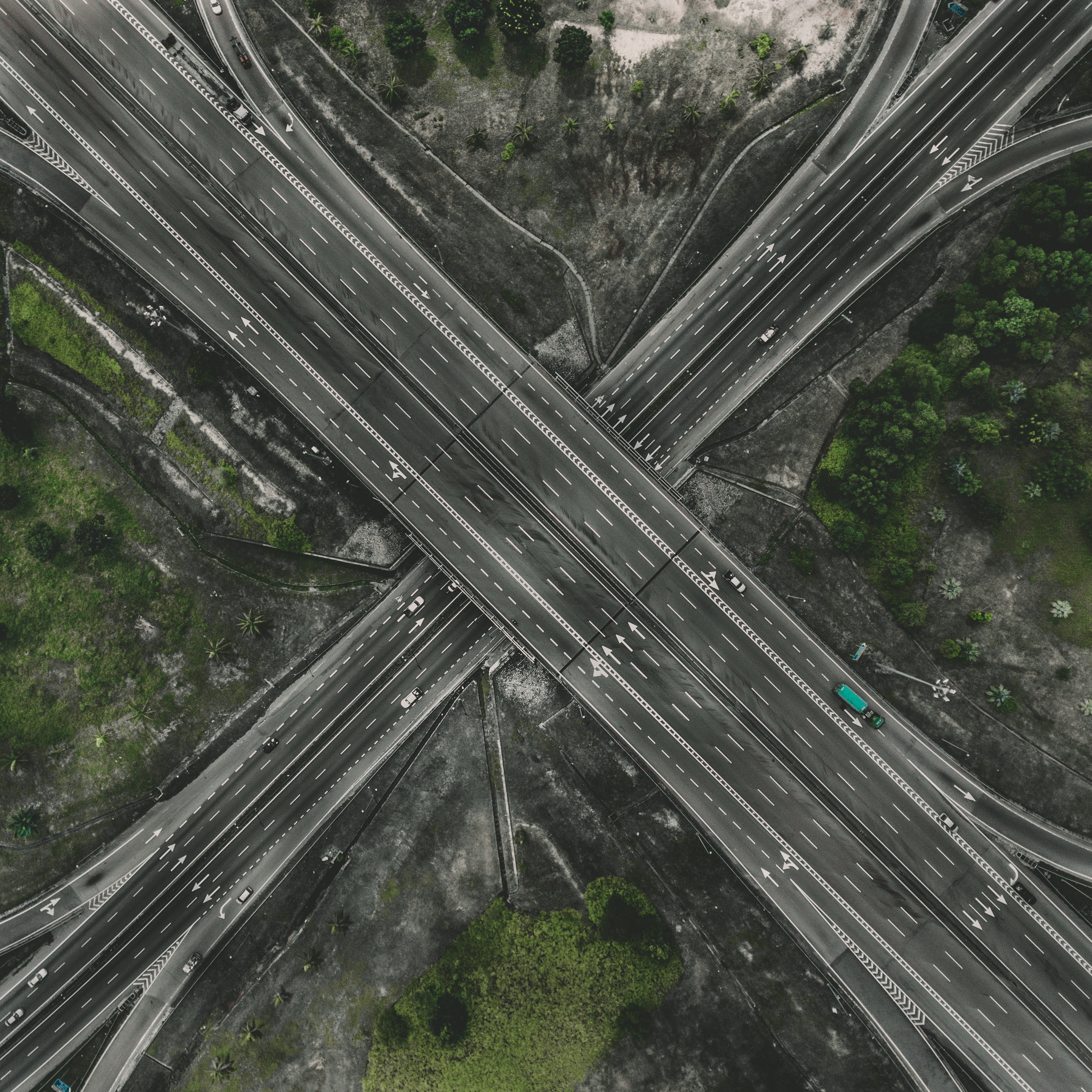 interchange road, roads, aerial view, traffic, direction