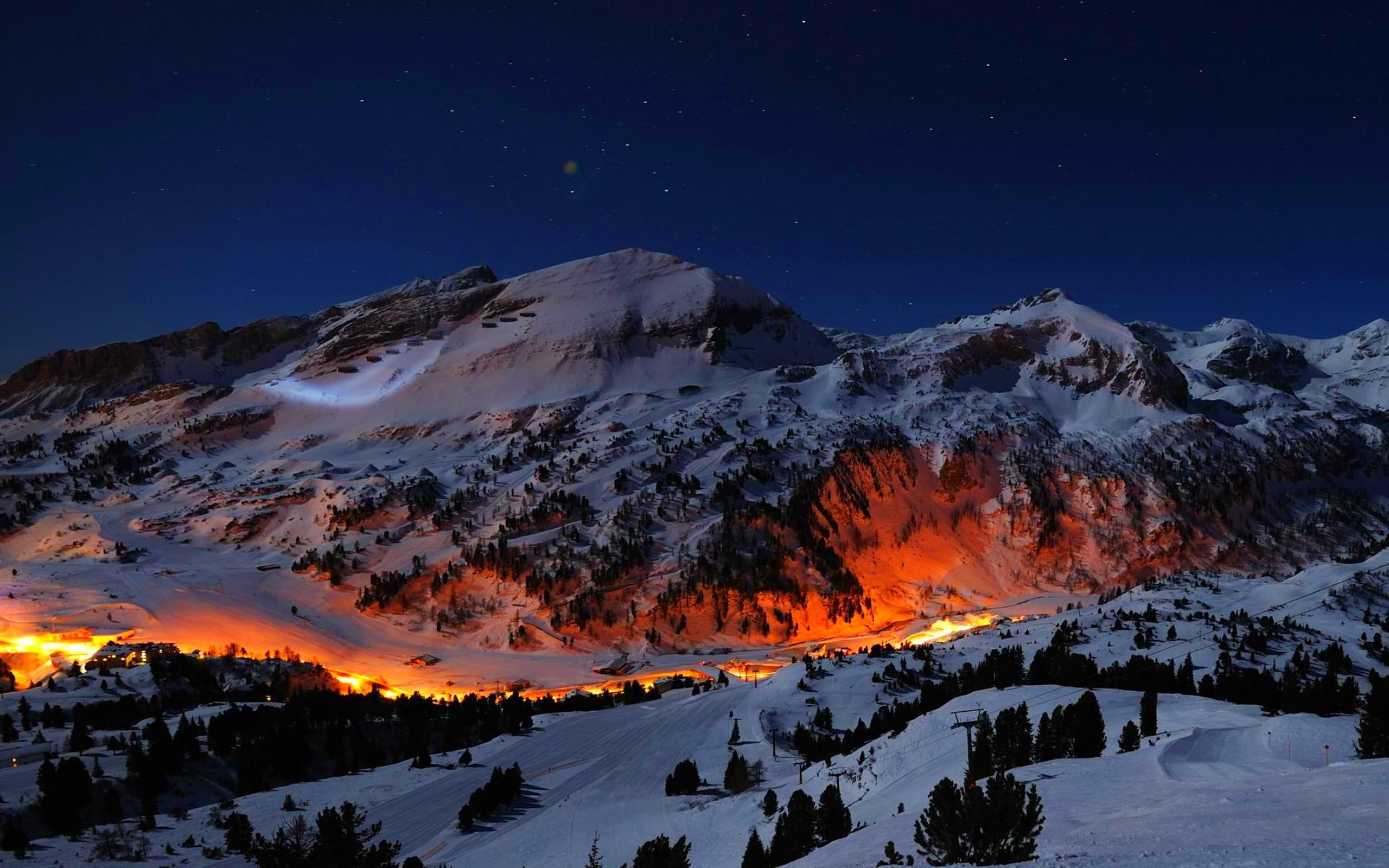 Mountain Night Lights, winter, nature