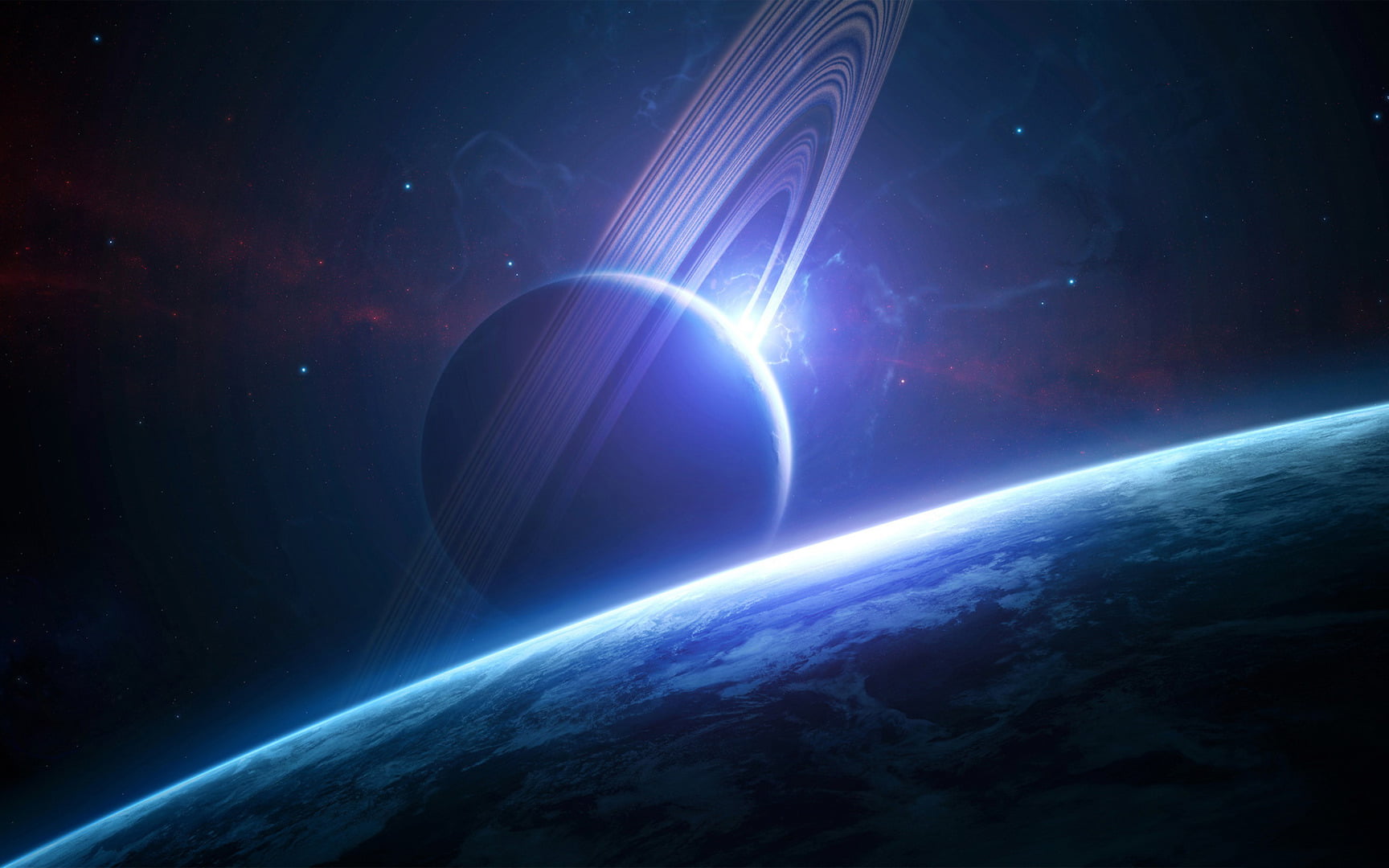 Ringed Planet, planet Saturn wallpaper, 3D, Space, blue, sky