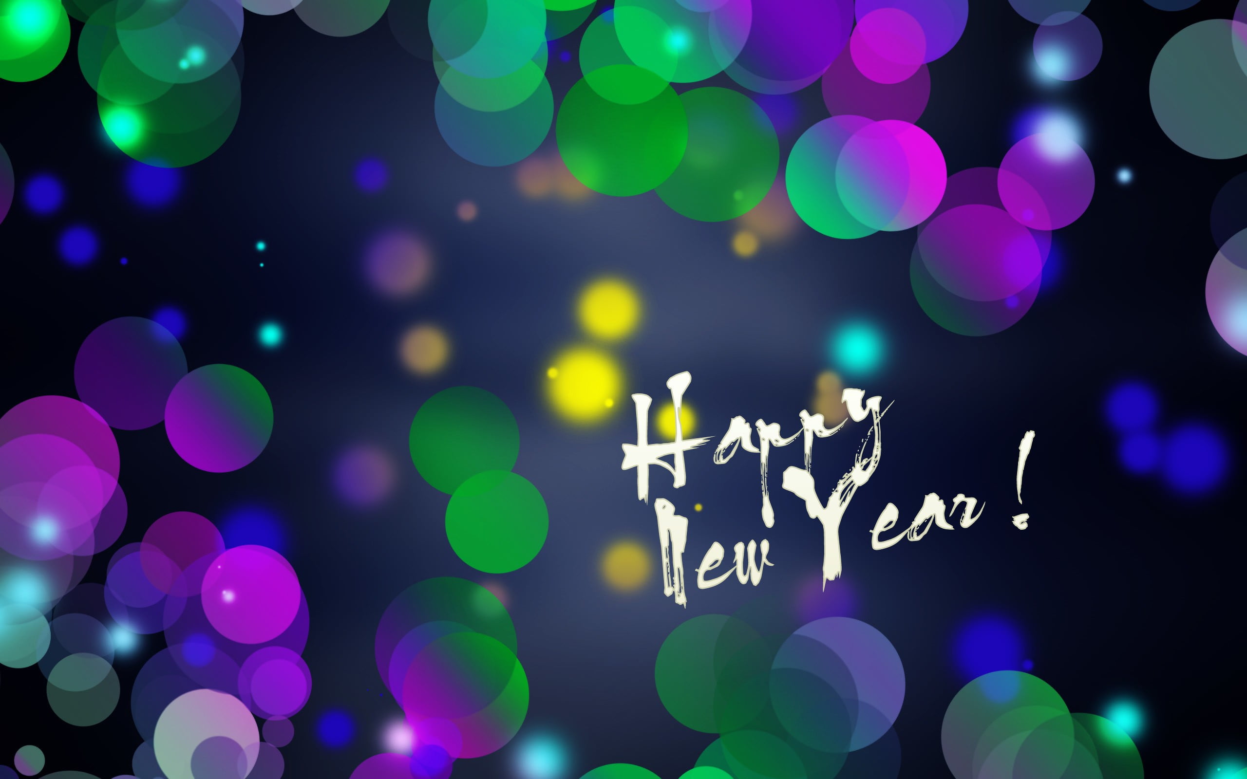 happy new year text, Christmas, bokeh, night, illuminated, multi colored