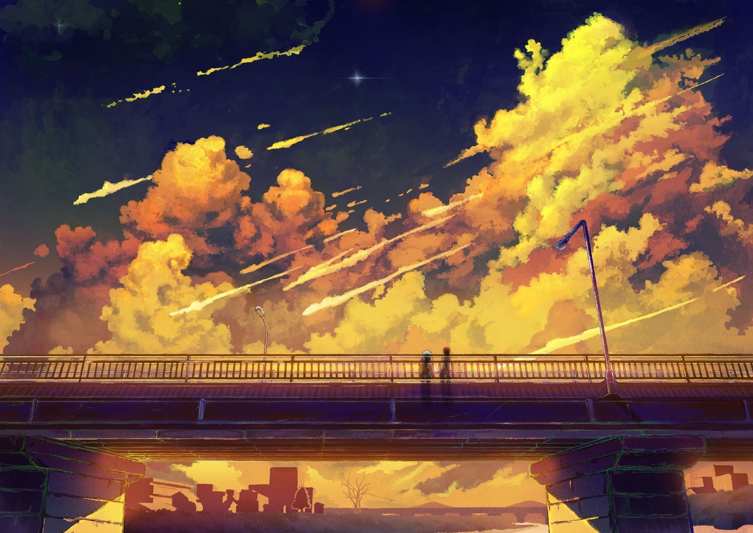 sky, anime, bridge