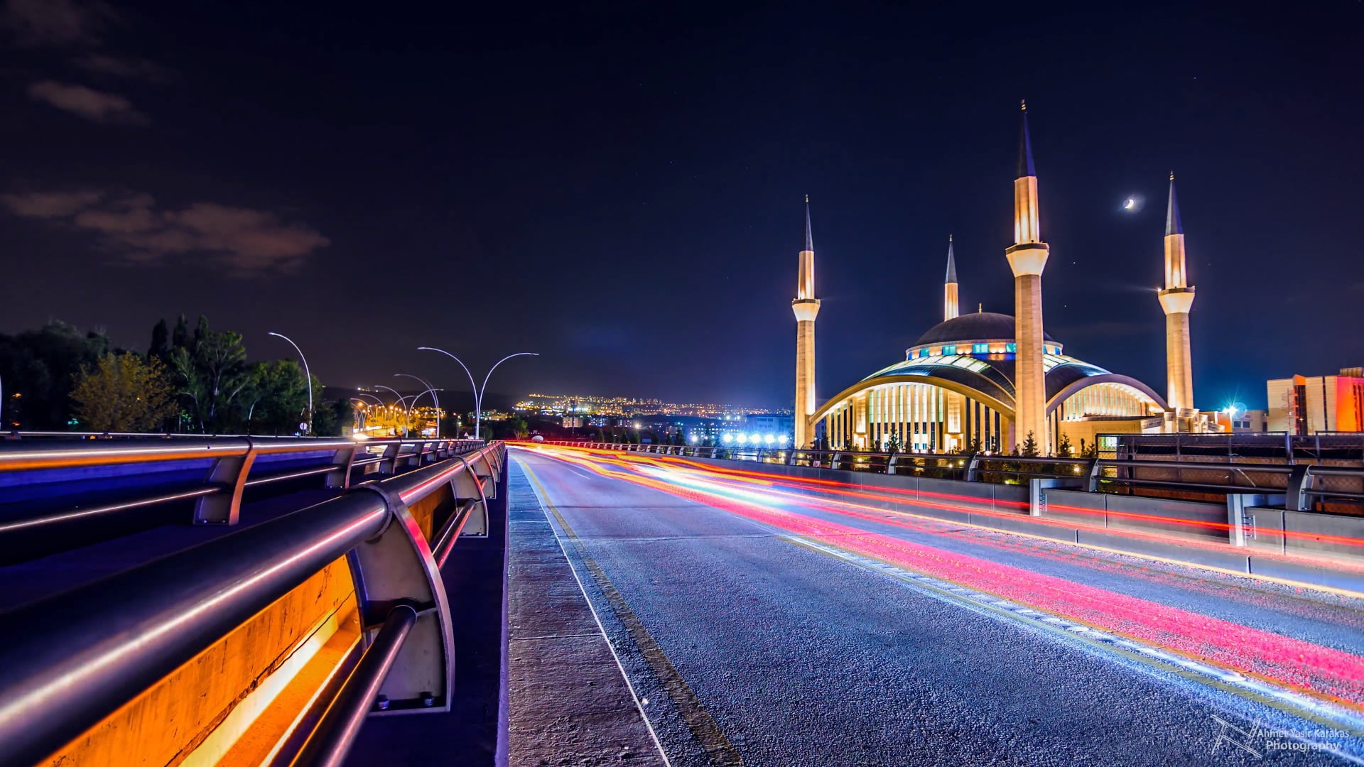 long exposure light photo, Ankara, mosque, city, lights, illuminated