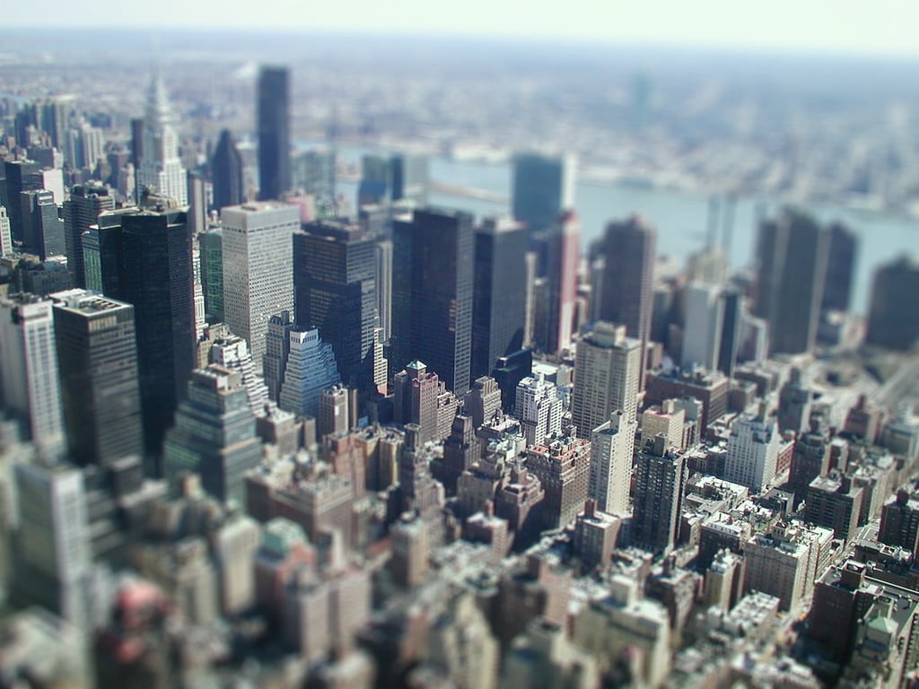 gray buildings, tilt shift, city, cityscape, New York City, urban