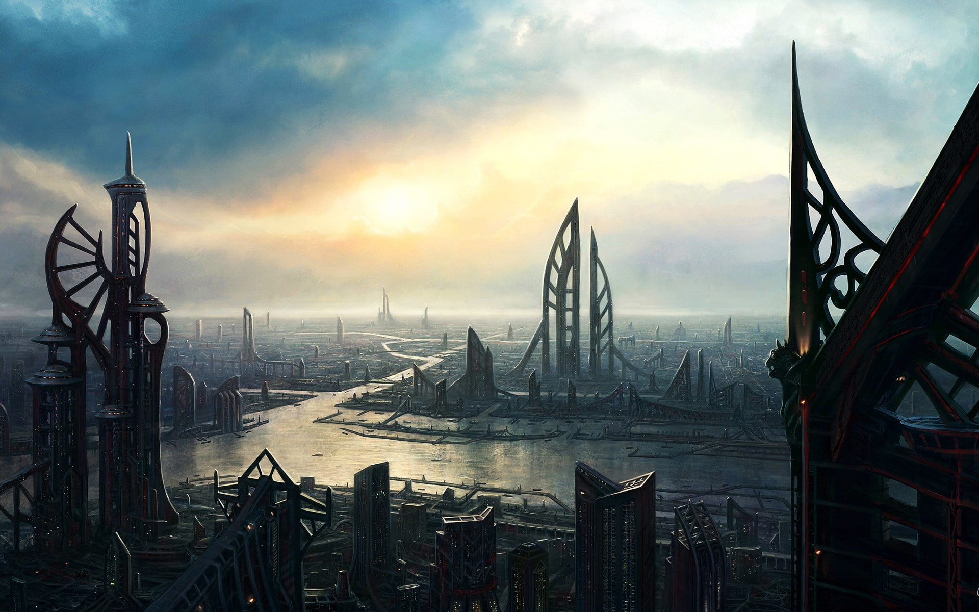 Hi-Tech, science fiction, futuristic city, aliens, alien world