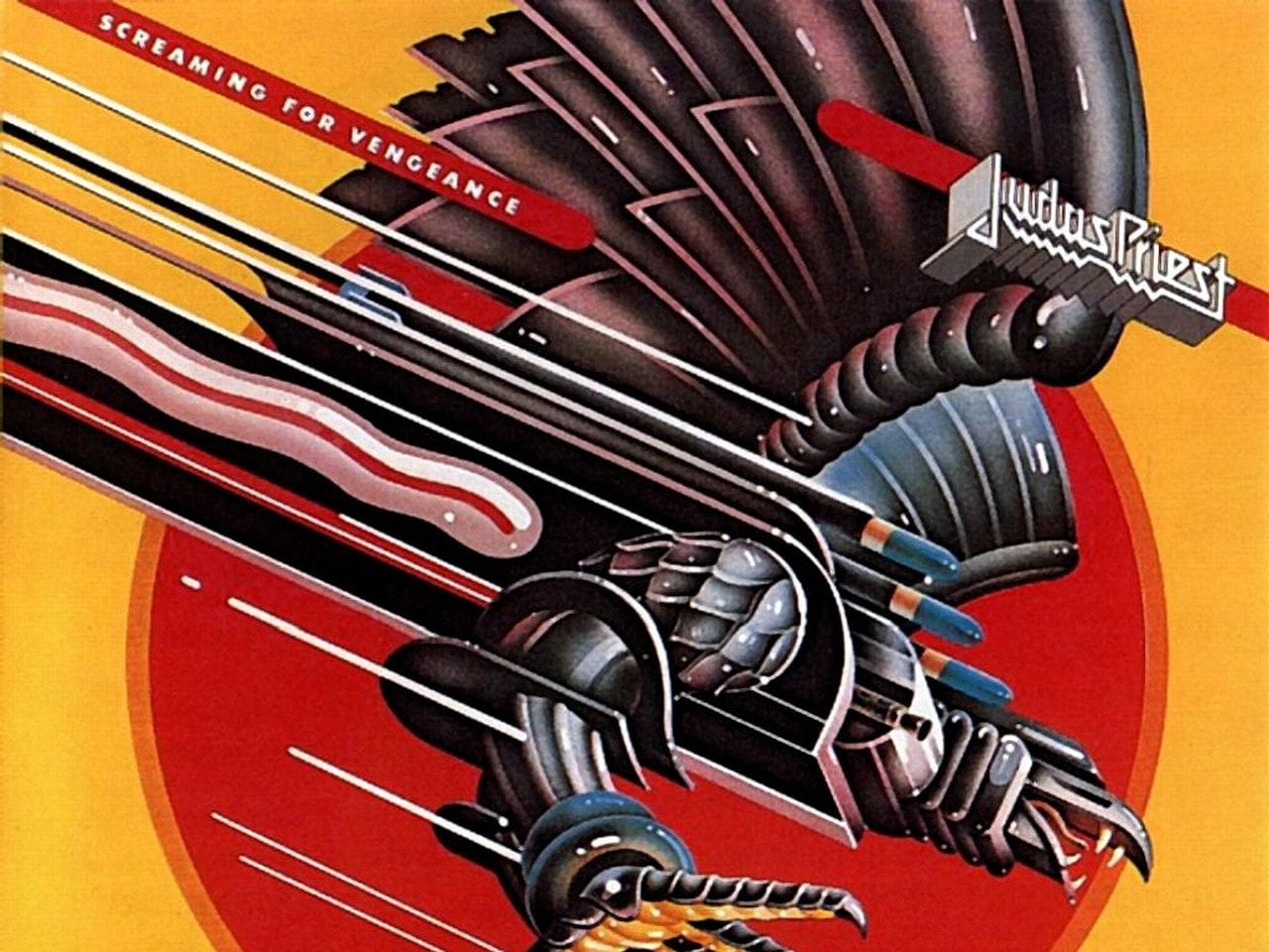 Judas Priest Scream for Vengeance album art, Band (Music), close-up