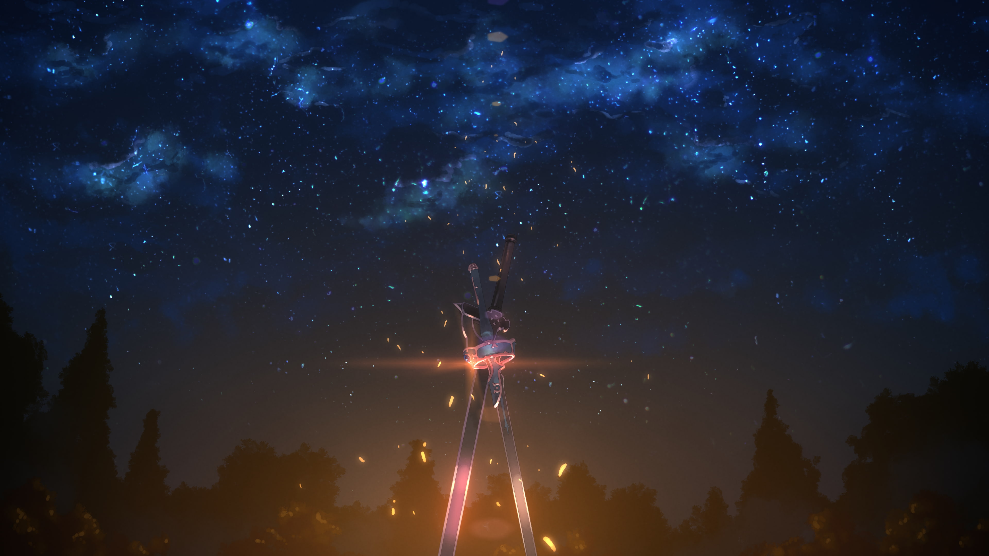 Sword Art Online, Anime, Night, Sky, Stars, Weapon