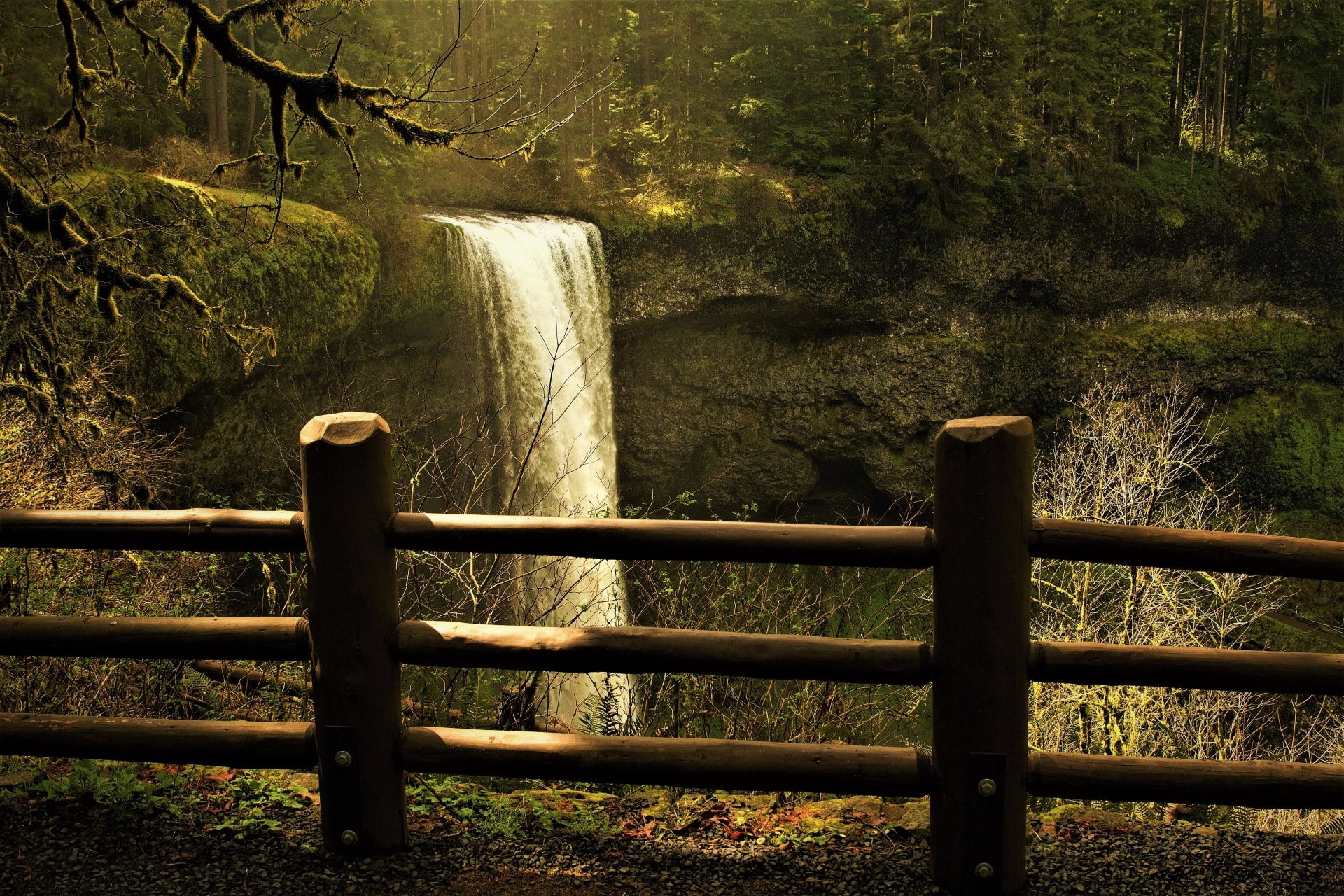 Waterfalls, Earth, Fence, Forest, Silver Falls, Silver Falls State Park