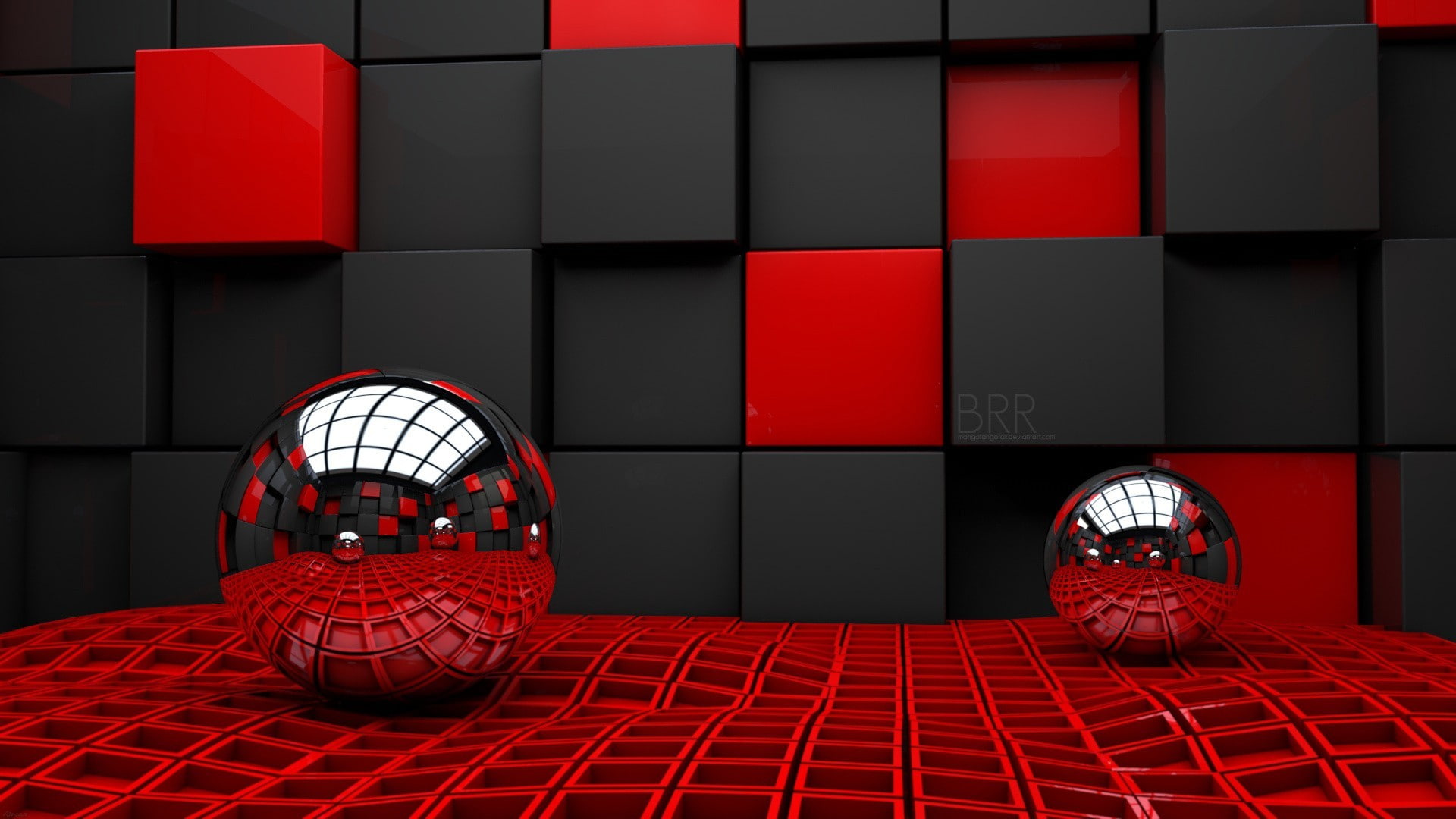 sphere, reflection, render, CGI, digital art, red, indoors