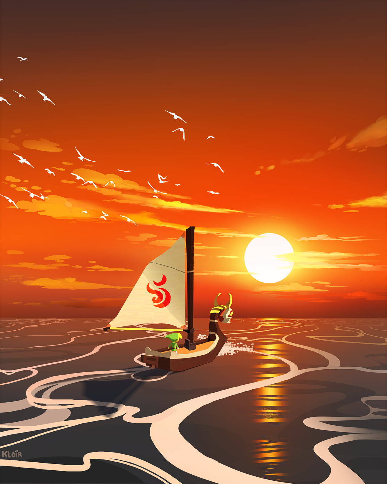Link, sunset, boat, sailing, The Legend of Zelda, The Legend of Zelda: Wind Waker