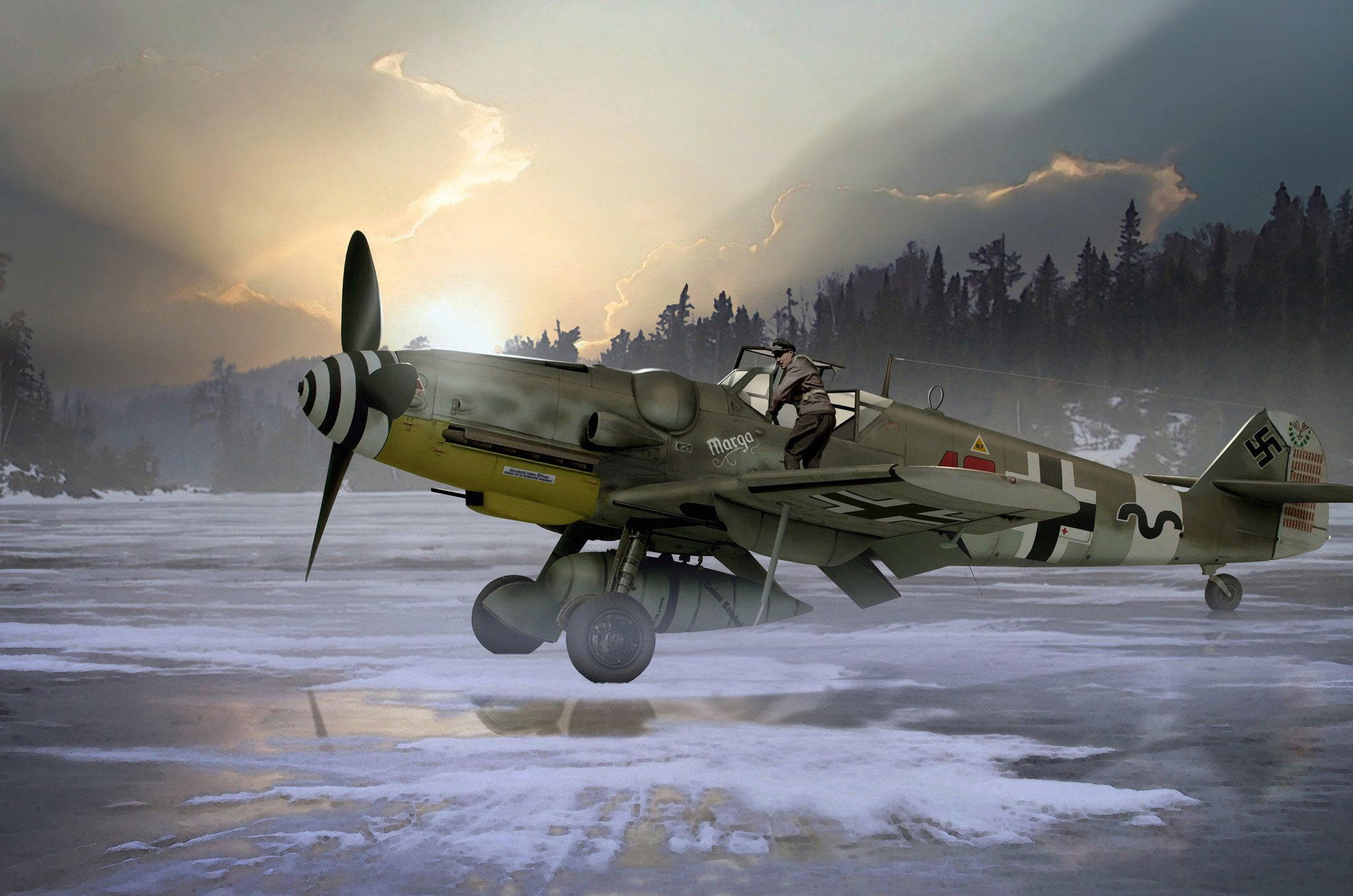 Painting, Messerschmitt, Air force, piston, single-engine, Bf.109G-6/R6