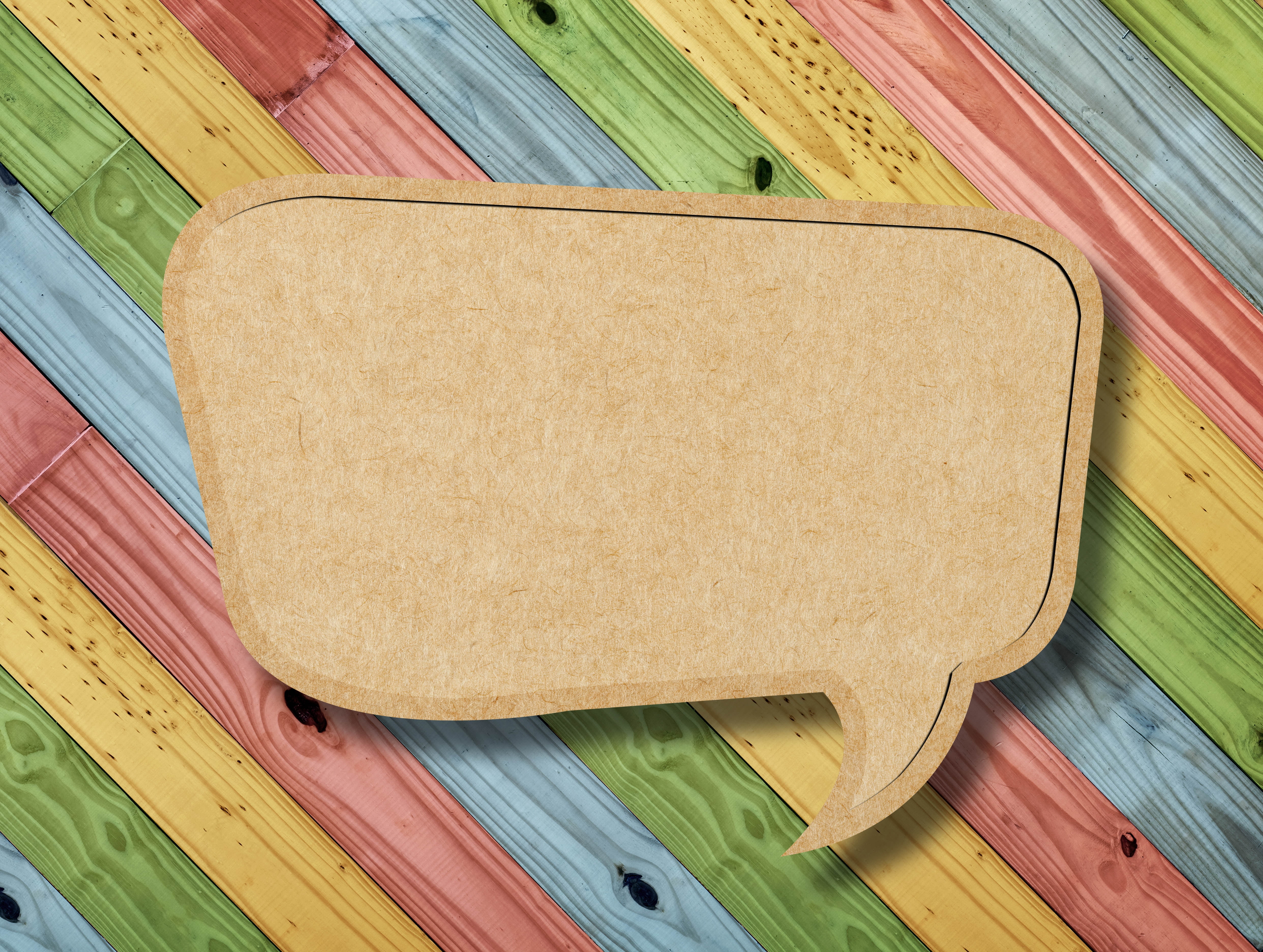 beige cutout speech balloon, cloud, tip, paper, board, wood - Material