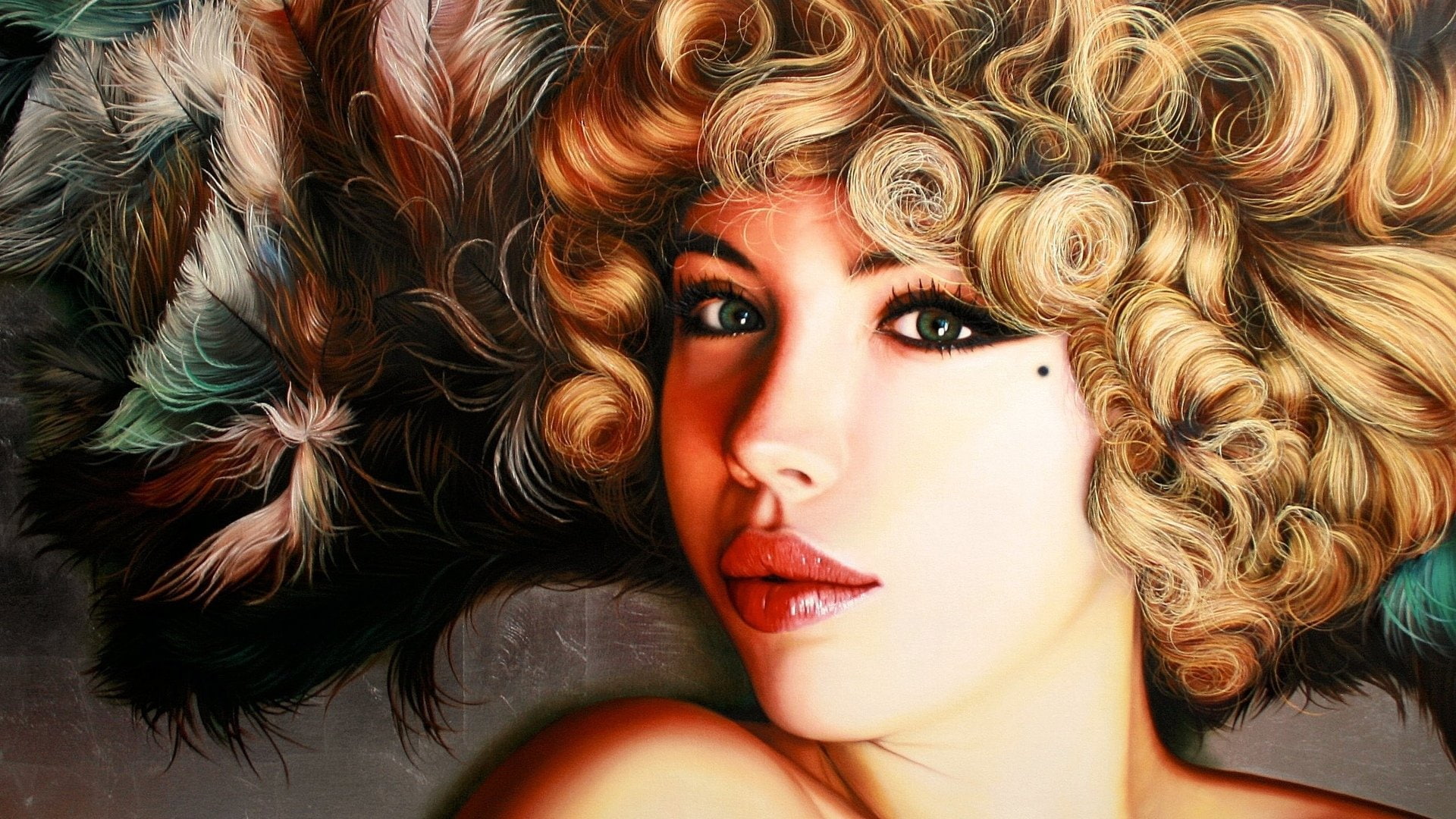 artwork, Blonde, Christiane Vleugels, eyes, face, lips, portrait