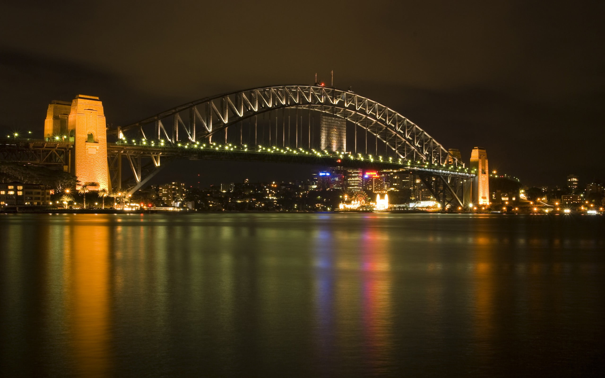 bridge, Sydney Harbour Bridge, Australia, night, water, city lights