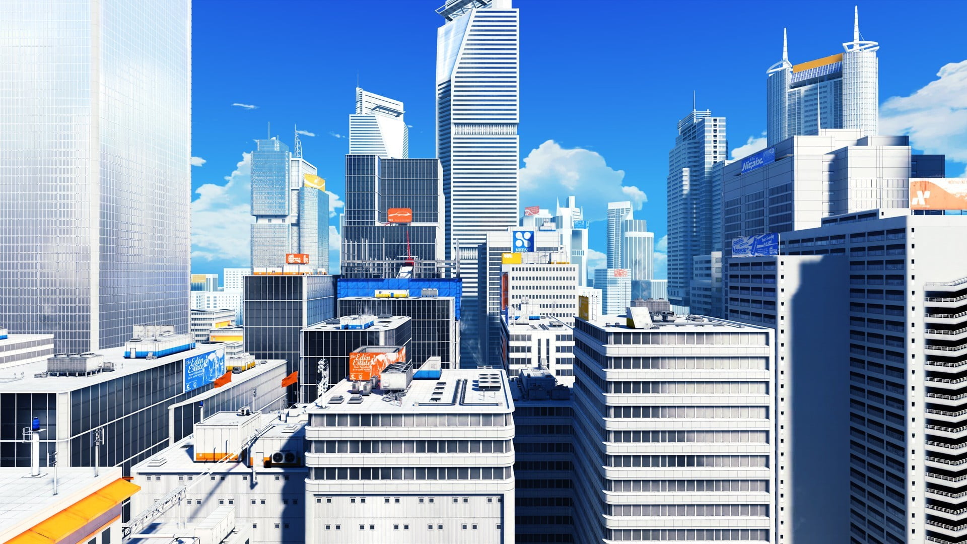 high-rise building illustration, Mirror's Edge, screen shot, video games