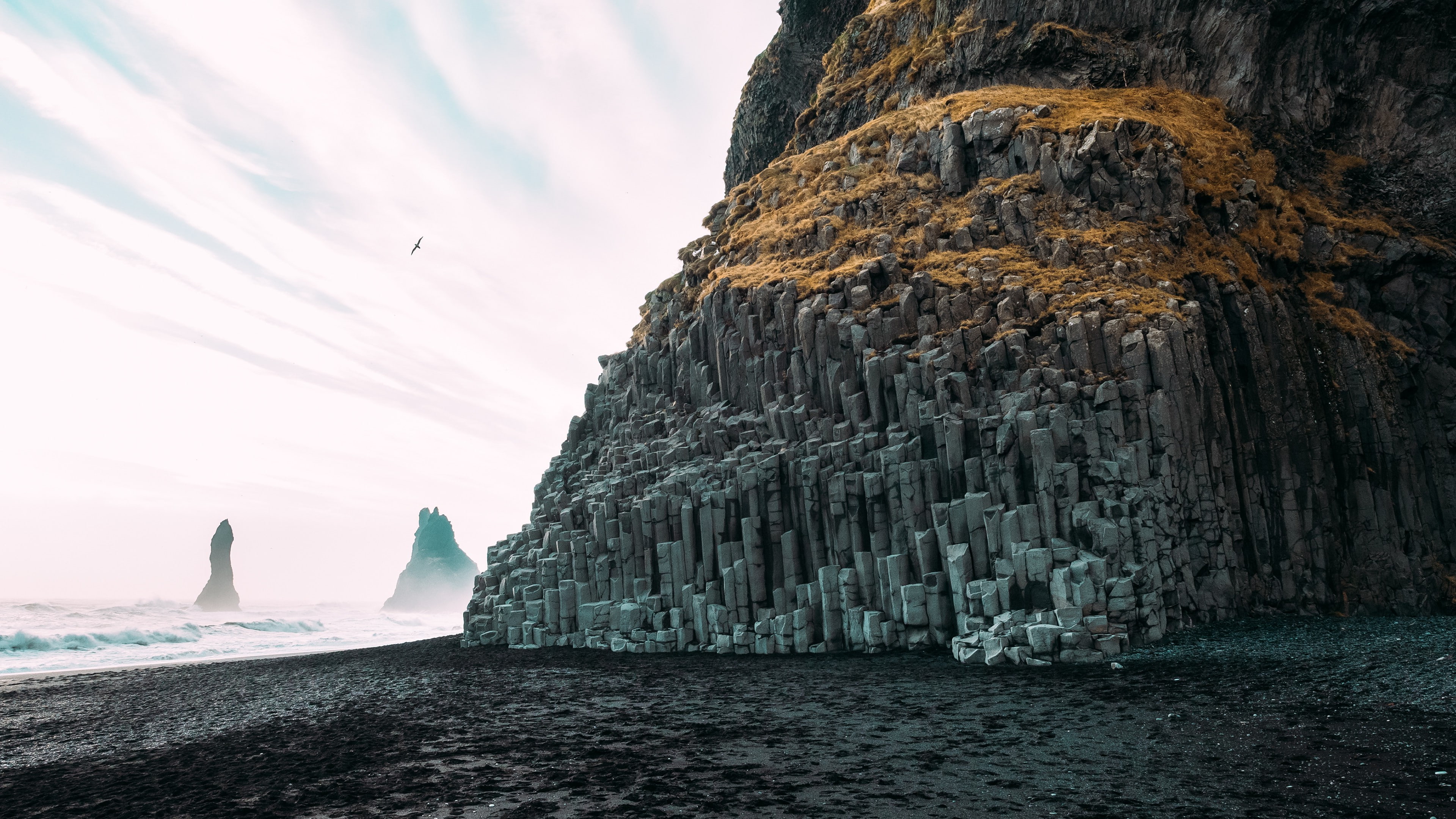 beach, cliff, Coast, Iceland, landscape, Reynisfjara, rock