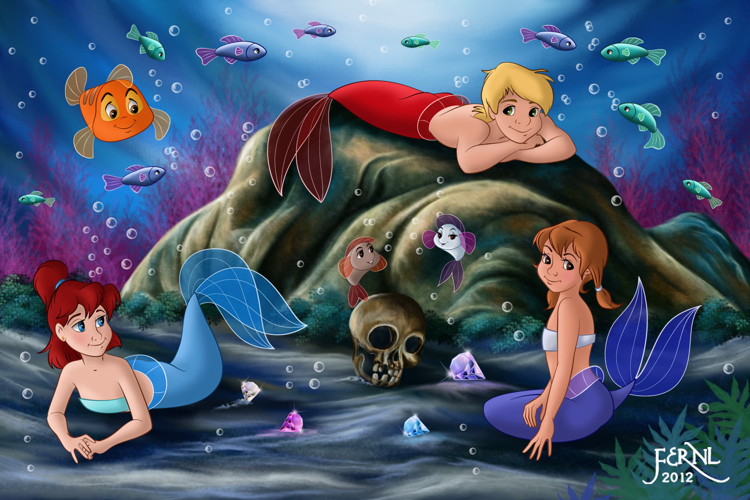 Rescuers Under The Water, Fernl mermaid digital wallpaper, Cartoons