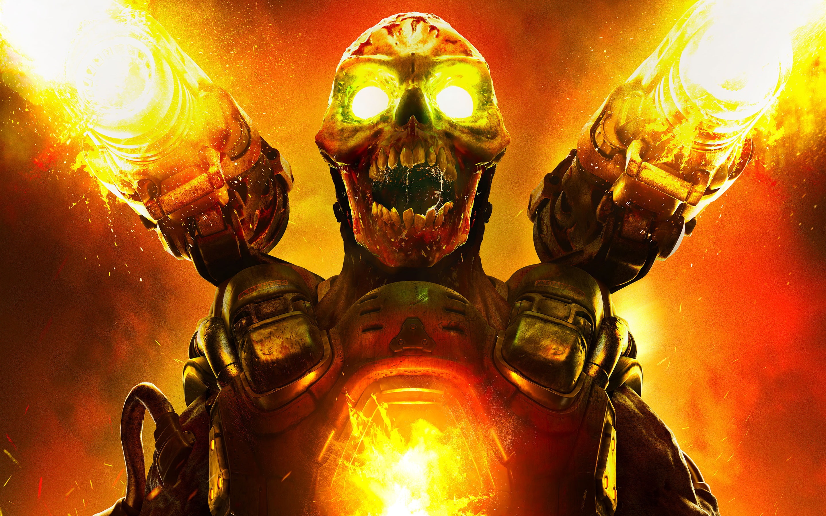 Doom 2016 game, revenant, skulled person video game poster