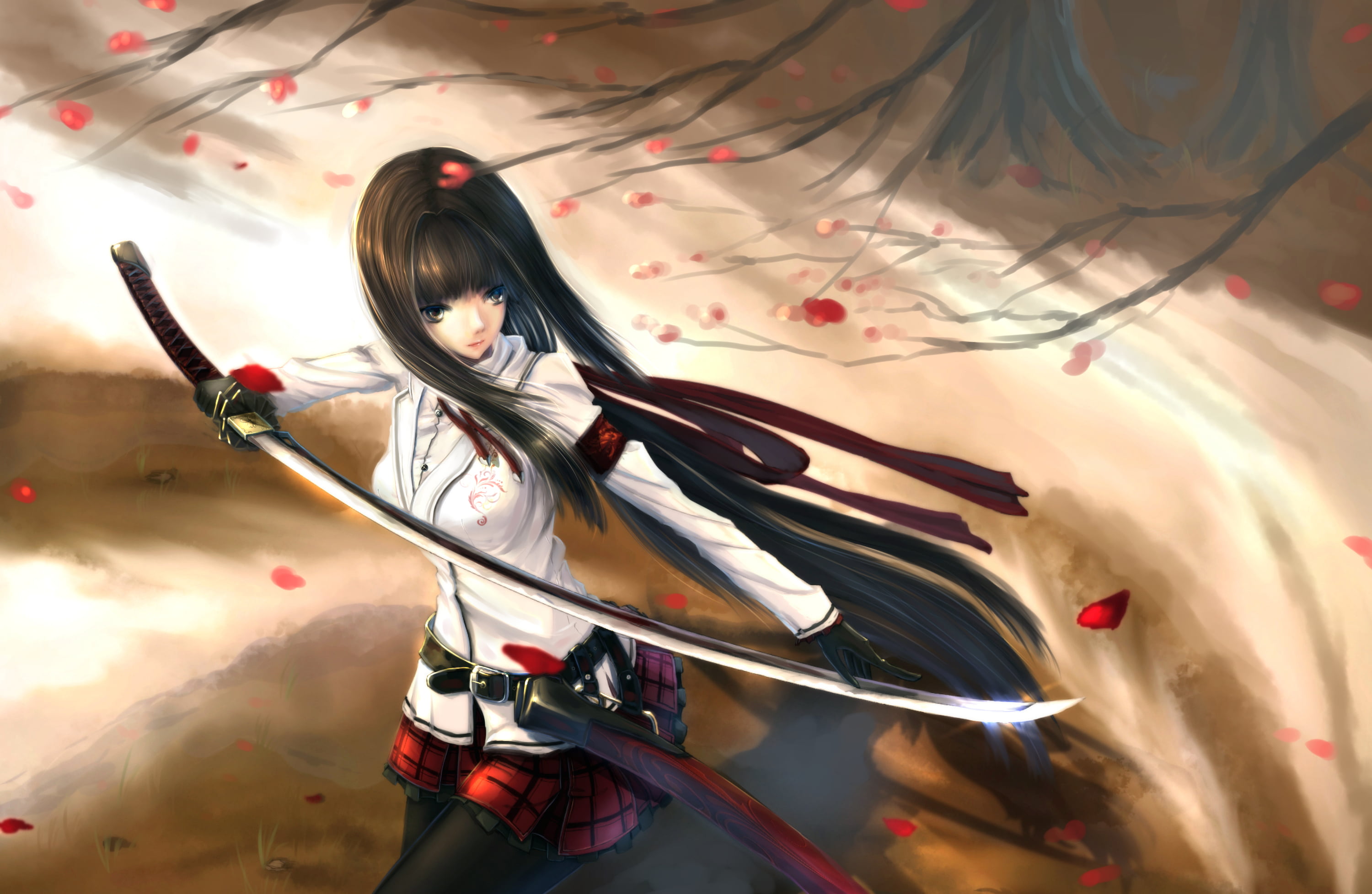 woman anime character digital wallpaper, kikivi, girl, sword