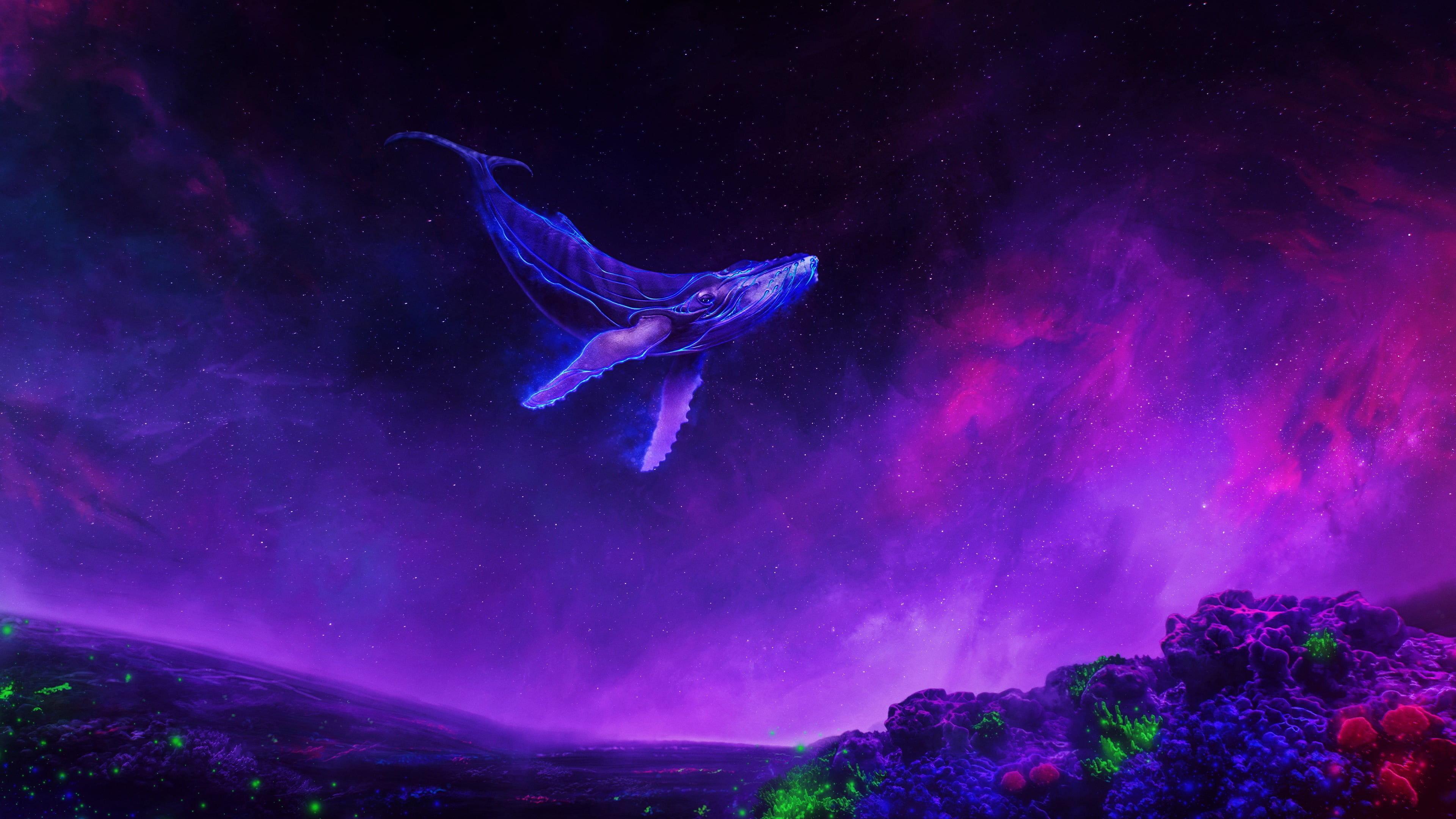 Fantasy Animals, Whale, Purple, Sky