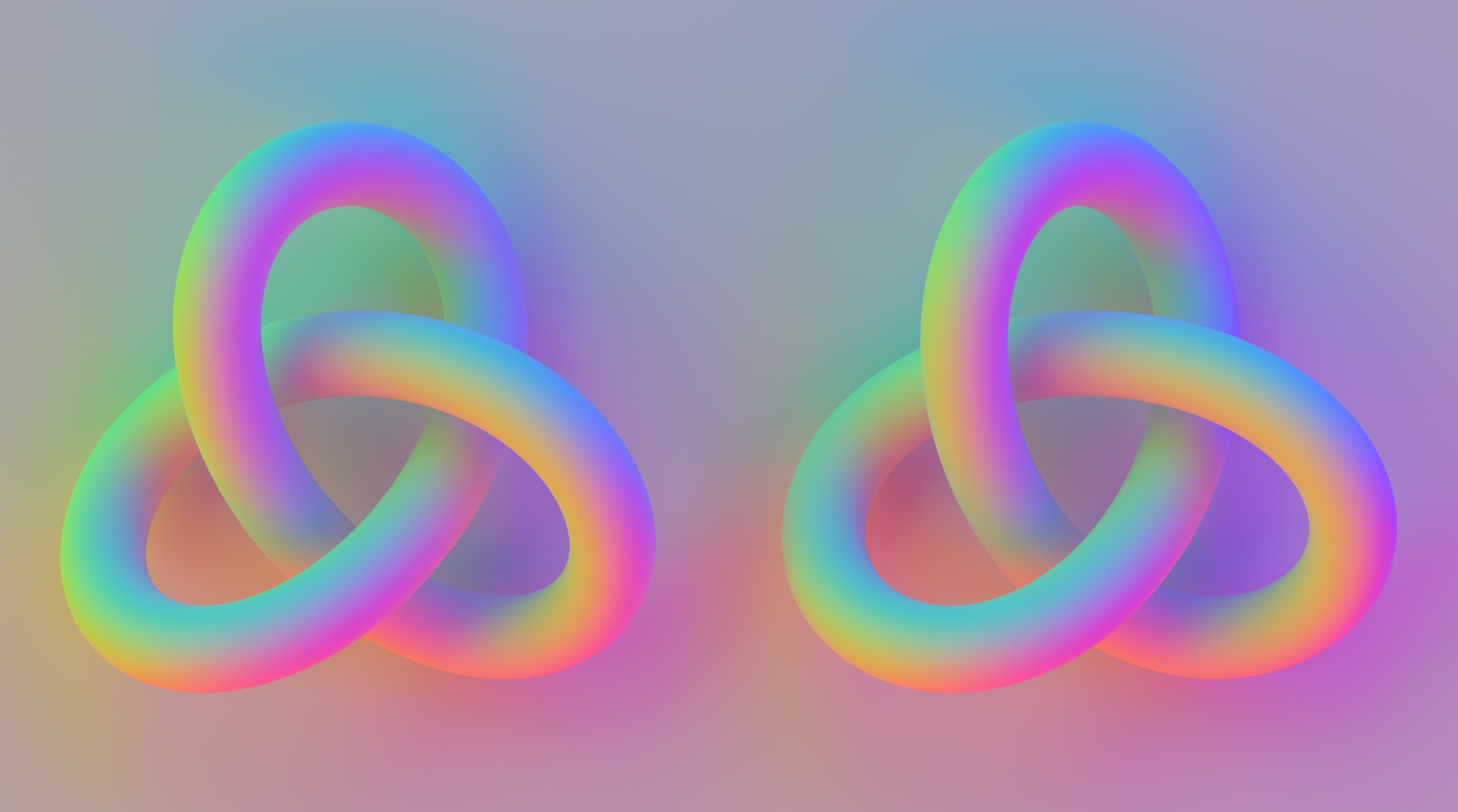 Torus Knot, two rainbow knots illustration, Artistic, 3D, Colorful