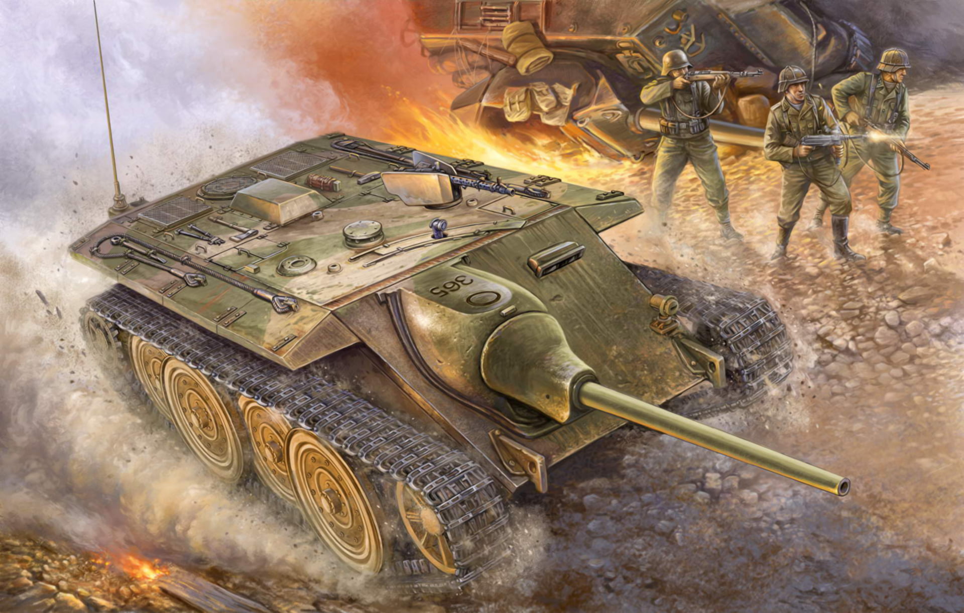 green tank destroyer illustration, war, art, painting, ww2, German E10 Tank Destroyer