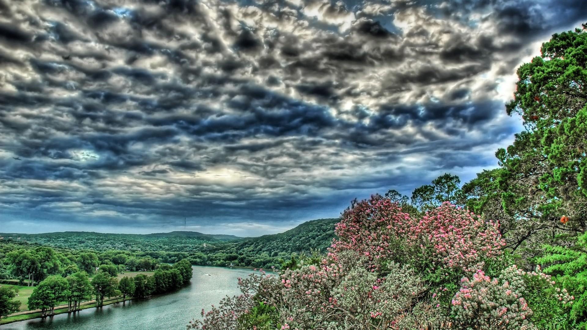 Wonderful Riverscape Hdr, forest, clouds, nature and landscapes