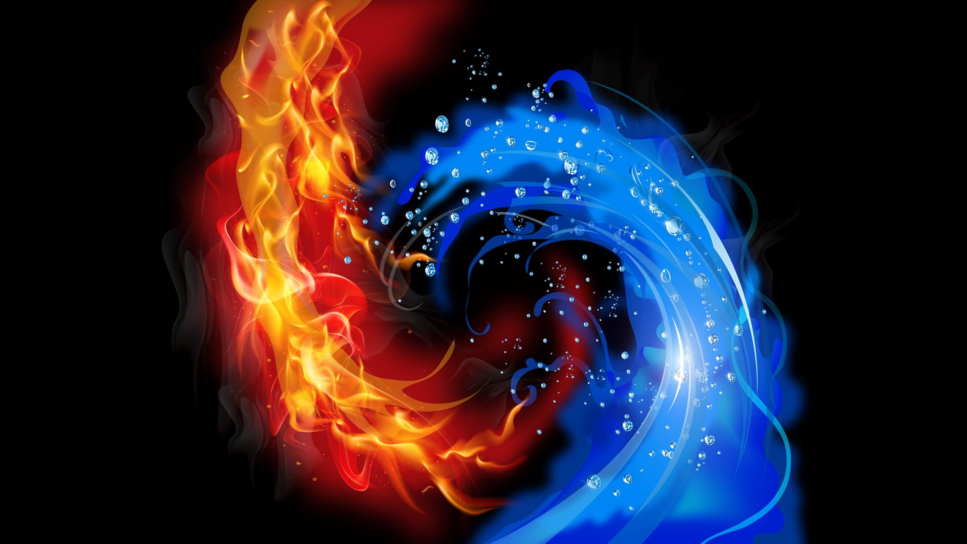 fire and ice wallpaper, abstract, black background, water, vector