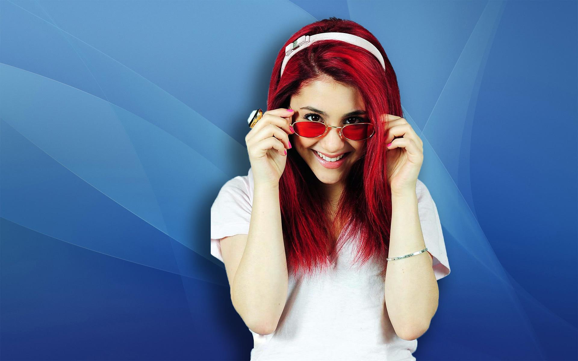 Ariana Grande Wearing Sunglasses, red long hair colot, celebrity