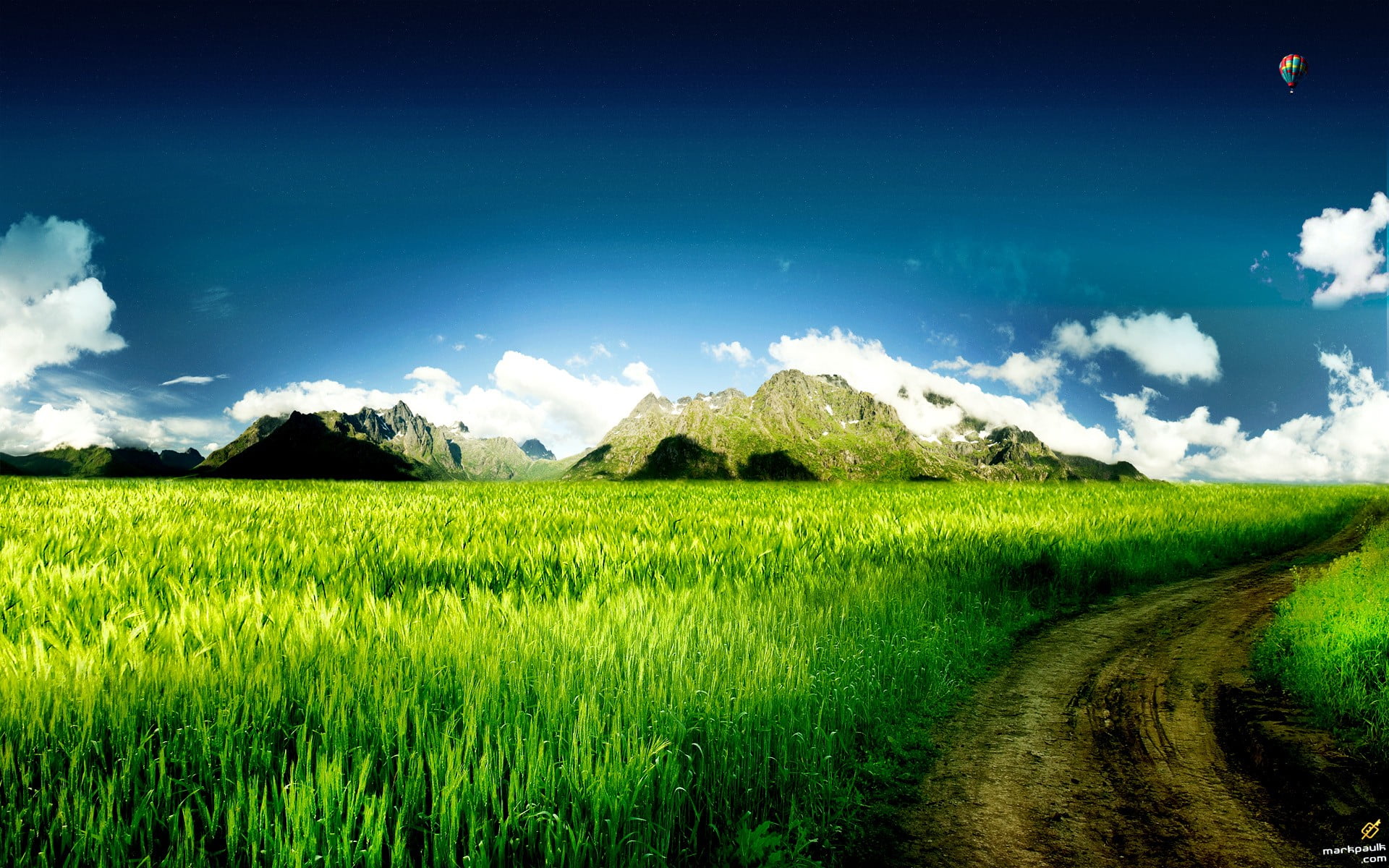 green and white grass field, digital art, landscape, sky, scenics - nature