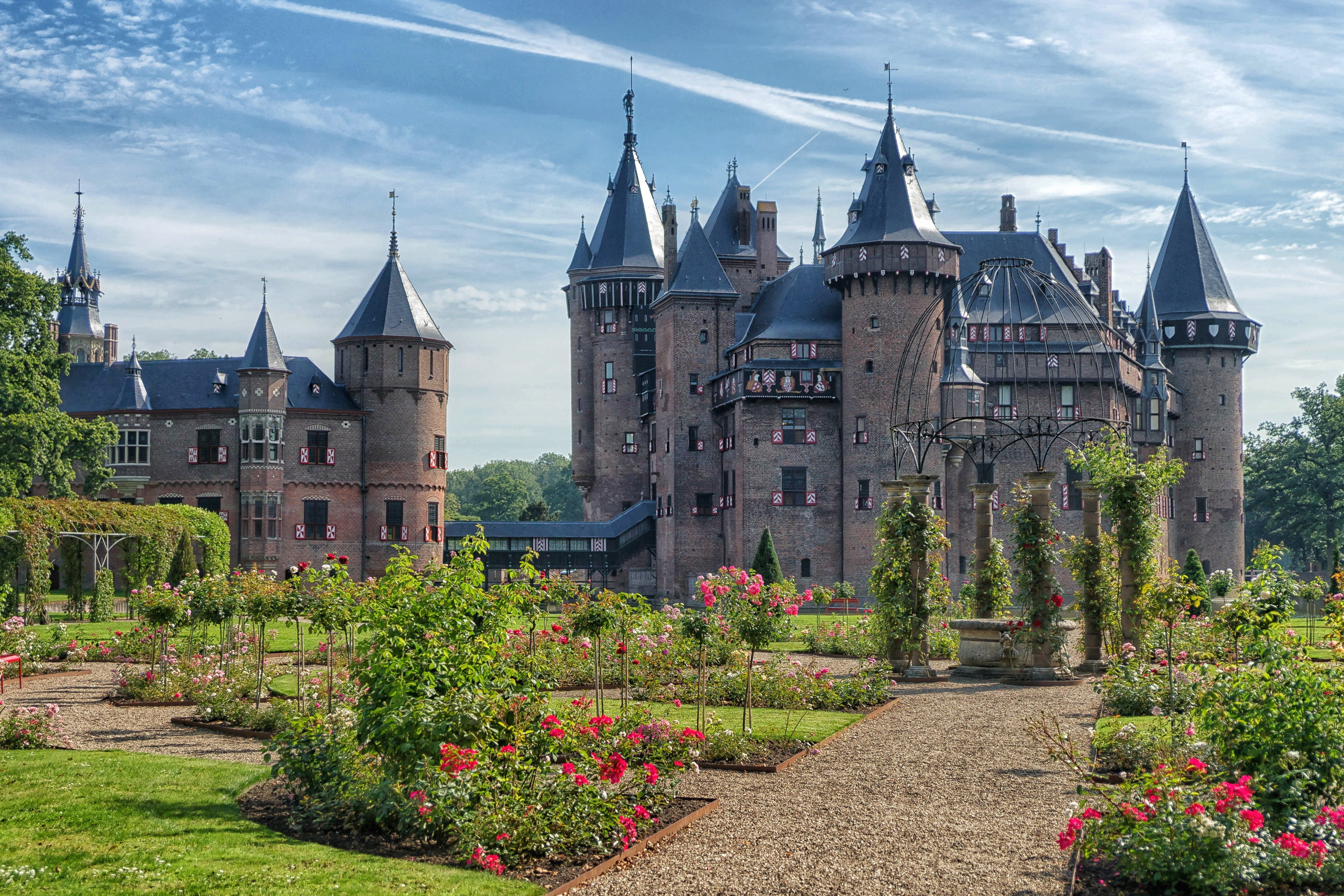flowers, Park, castle, Netherlands, architecture, Utrecht, De Haar Castle